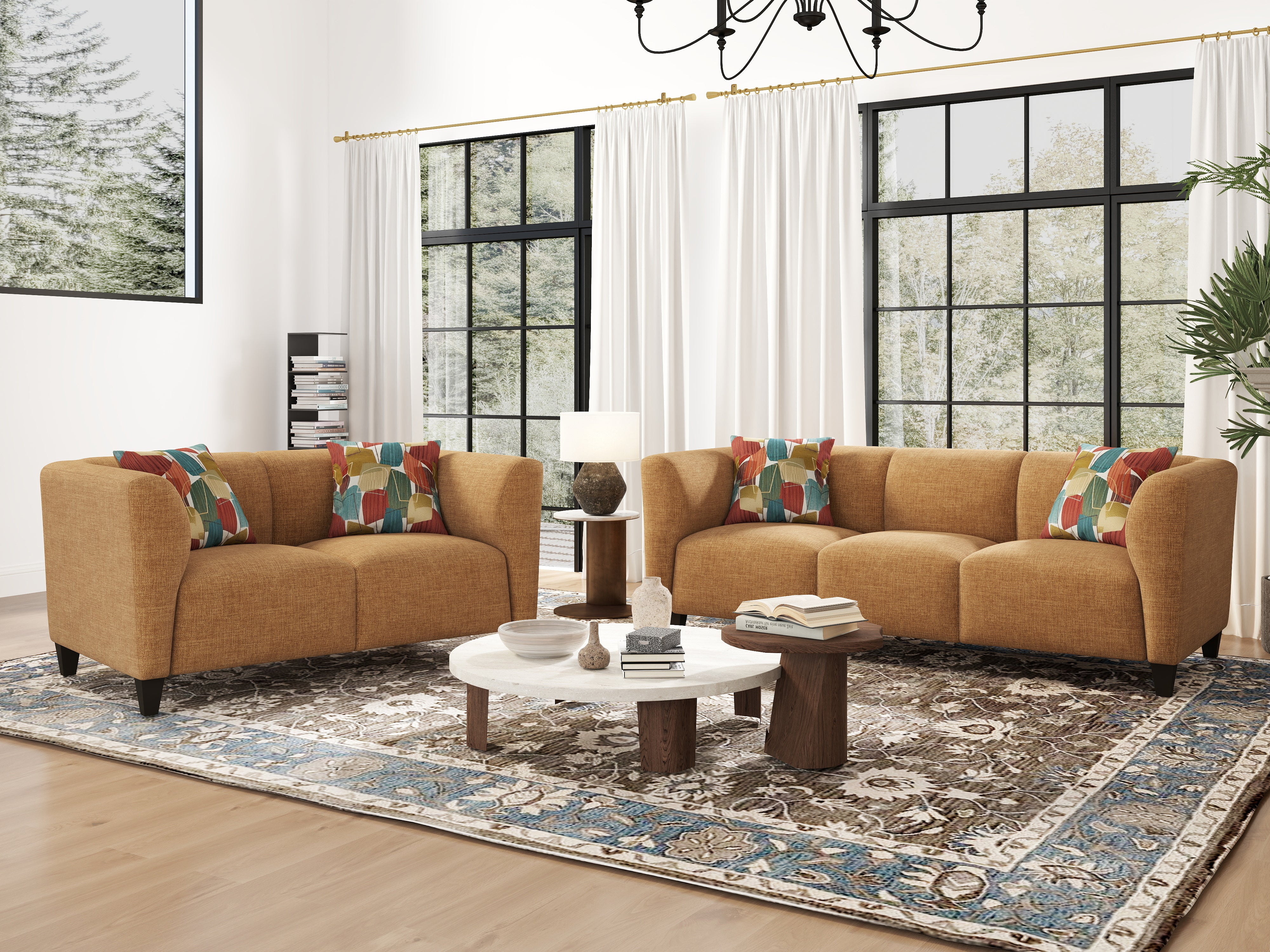 Roundhill Furniture Della Upholstered Sofa and Loveseat Set - Modern Living Room Furniture for Small Spaces | Perfect for Apartments, Condos & Cozy Homes