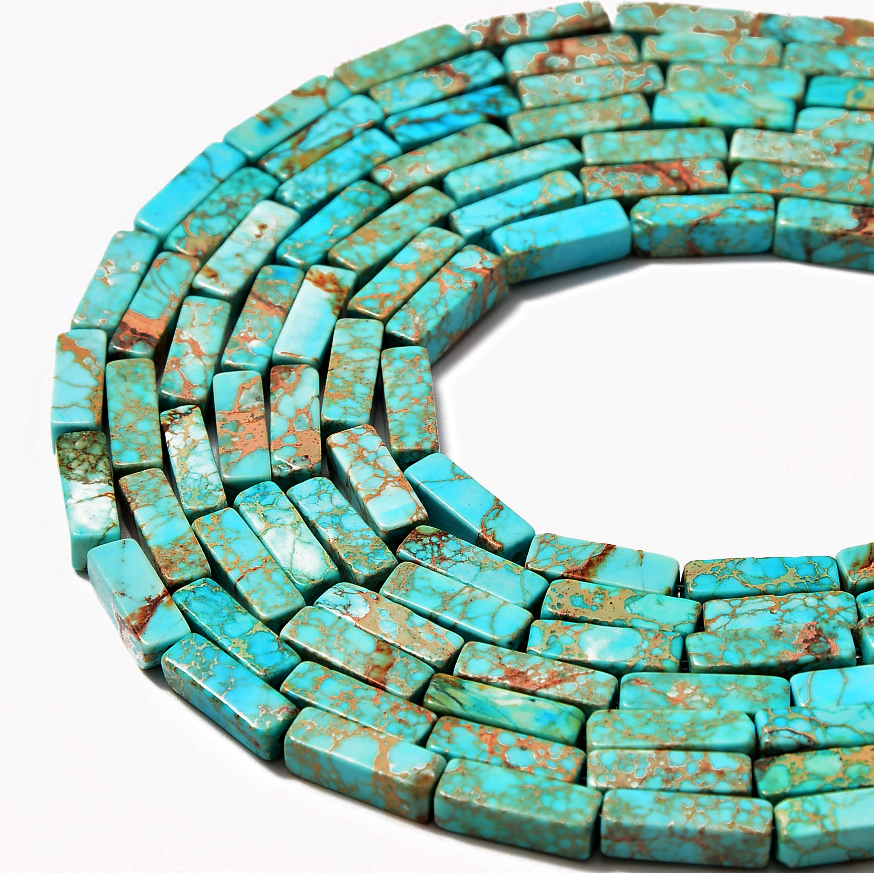 Light Blue Sea Sediment Jasper Rectangle Tube Beads 4x13mm - 15.5 Inch Strand for Jewelry Making, DIY Crafts, and Healing Crystal Bracelets