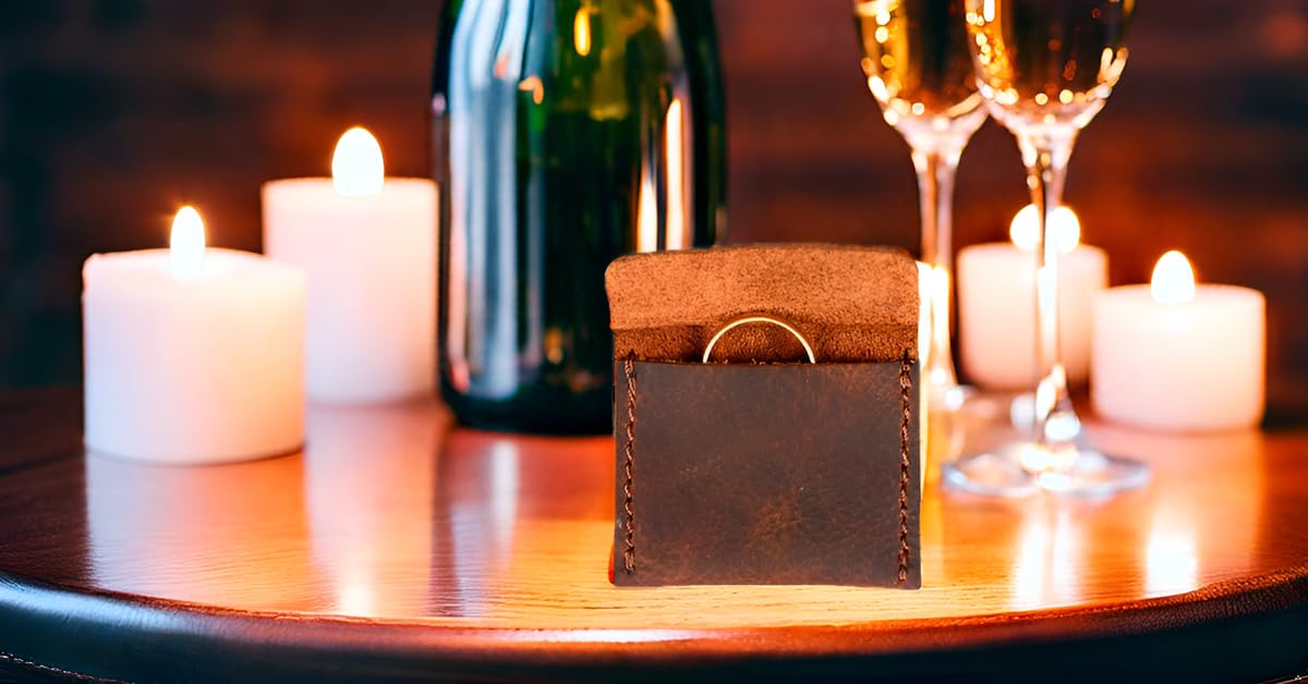 Handmade Brown Leather Wedding Ring Box - Engagement Ring Pouch for Bride & Groom - Travel Jewelry Storage Case - Proposal Ring Holder - Perfect for Wedding Ceremonies, Honeymoon & Ring Bearer | Elegant Gift for Couples, Proposal Accessories & Jewelry Organizer for Special Occasions