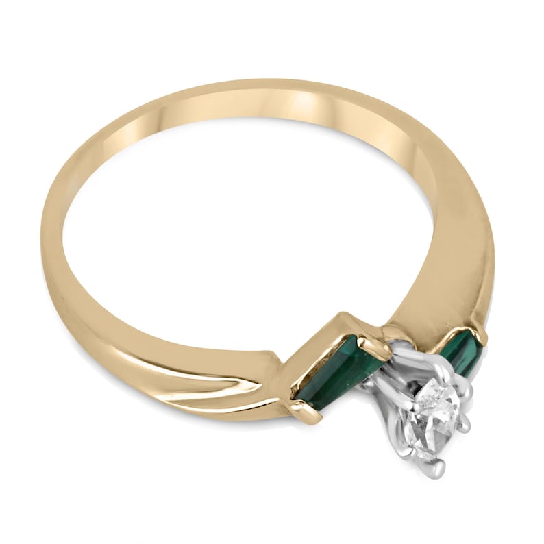 0.55tcw 14K Gold Marquise Cut Diamond & Emerald Synthetic Gemstone 3 Stone Stacking Ring for Women - Elegant Wedding, Anniversary, Party Jewelry Gift