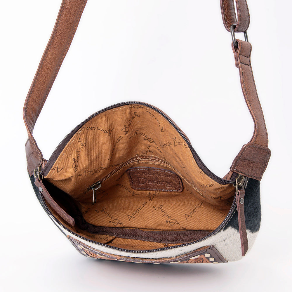ADBG1110 Genuine Leather Women's Western Fanny Pack - Hand-Tooled Hair-On Cowhide Crossbody Purse for Outdoor, Travel & Festival Use