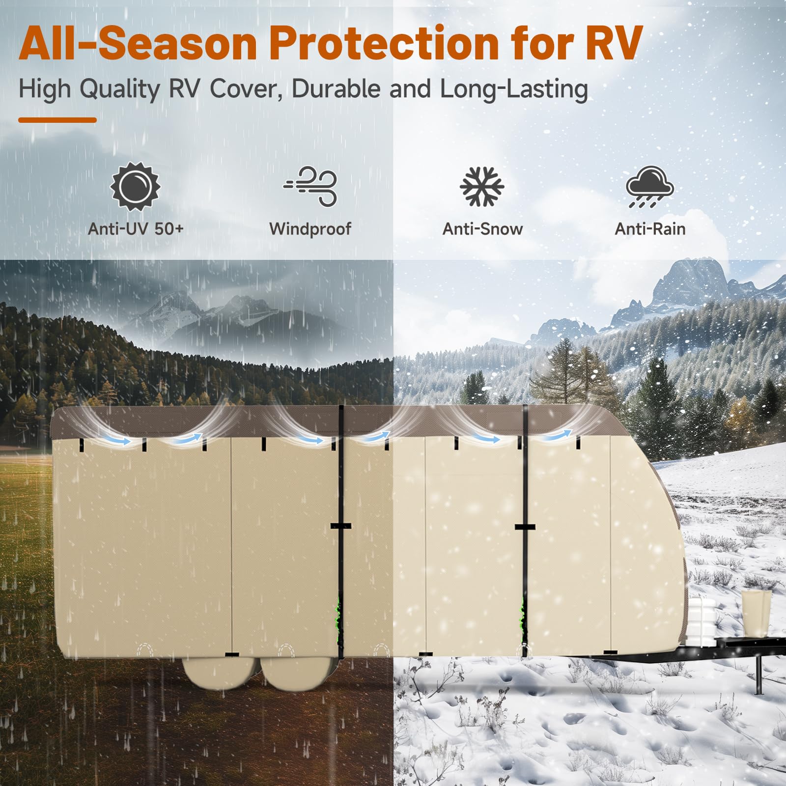 **Umbrauto Heavy Duty 7-Layer RV Travel Trailer Cover – Waterproof, Windproof Camper Cover for 35'-38' Trailers (Includes 4 Tire Covers, Tongue Jack Cover, Gutter Cover & 3 Extra Windproof Straps) – Perfect for Outdoor Storage & Winter Protection**