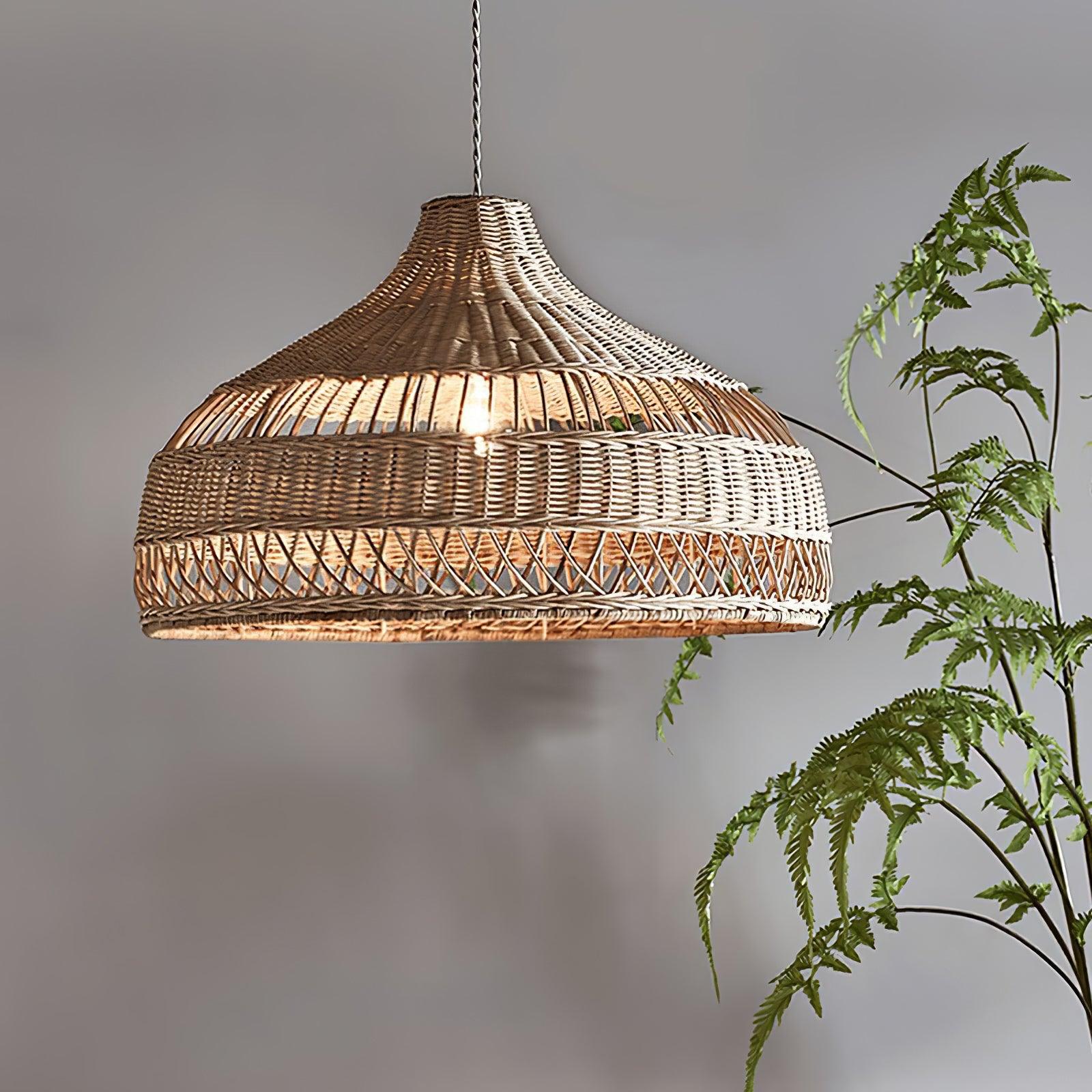 Handwoven Rattan Dome Pendant Light - Boho Chic Ceiling Fixture for Living Room, Bedroom & Dining Area