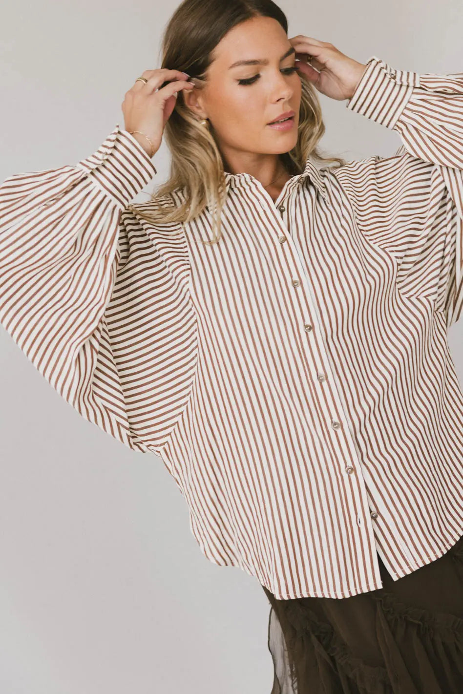 Stylish Niri Striped Brown Button-Up Shirt for Men & Women | Casual & Office Wear | Final Sale