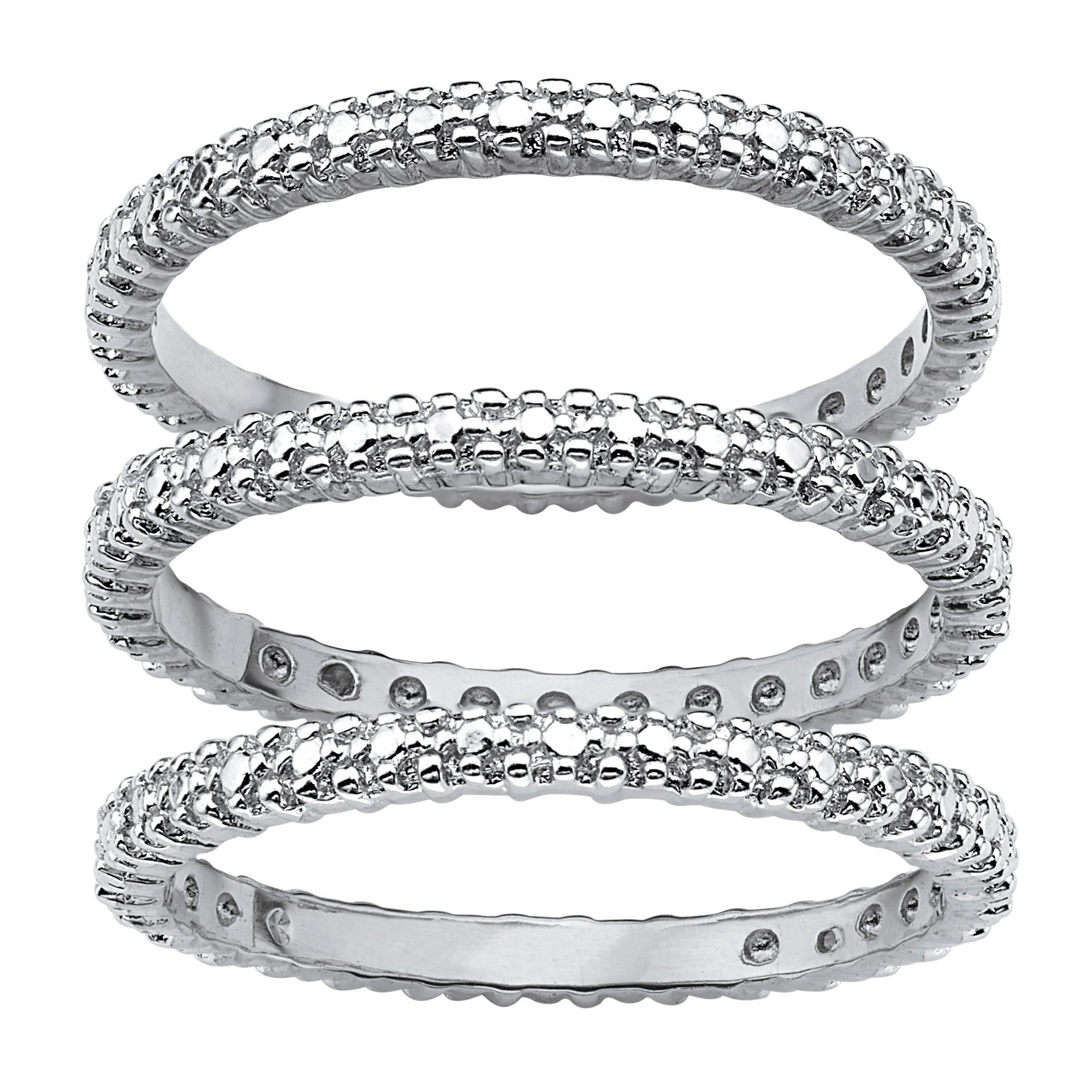 Platinum Plated Genuine Diamond Accent 3-Piece Stackable Eternity Ring Set for Women - Wedding, Anniversary, Valentine's Day Gift Idea