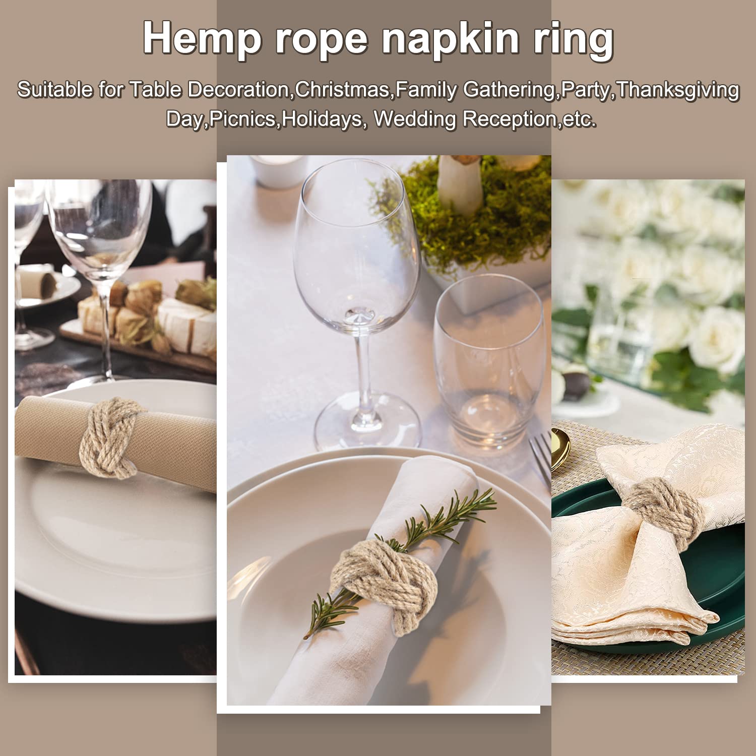 6-Pack Woven Burlap Napkin Rings - Rustic Farmhouse Table Decor for Wedding, Banquet, Christmas, Thanksgiving & Easter - Perfect for Dining Table, Holiday Parties & Special Occasions