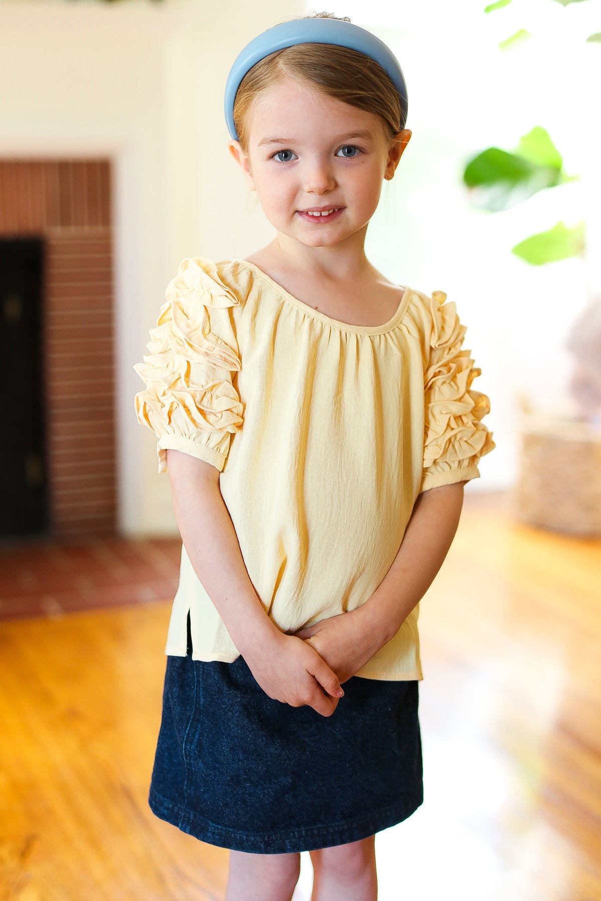 Stylish Lemon Yellow Ruffle Sleeve Side Slit Blouse - Perfect for Summer Outfits, Date Nights & Casual Wear
