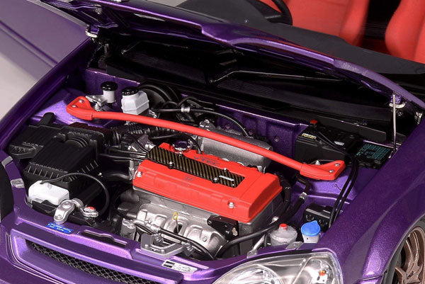 MotorHelix 1:18 Scale Honda Civic Type R EK9 Diecast Model Car - Purple Collectible for Car Enthusiasts & Display Showcase