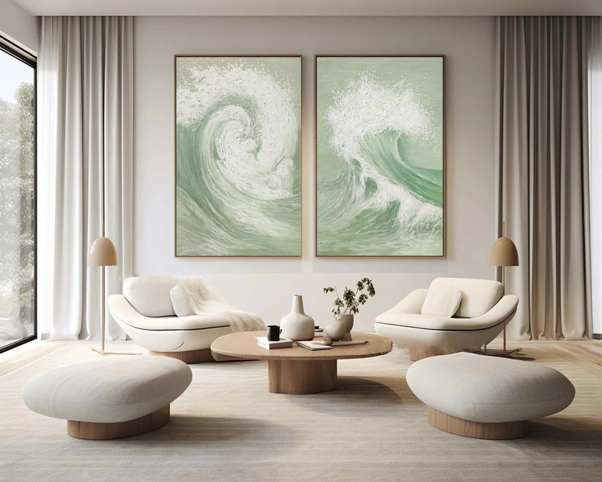 Ocean and Sky Painting Set of 2 - Modern Coastal Wall Art for Living Room & Bedroom Decor - Handmade Canvas Prints for Beach House & Home Office