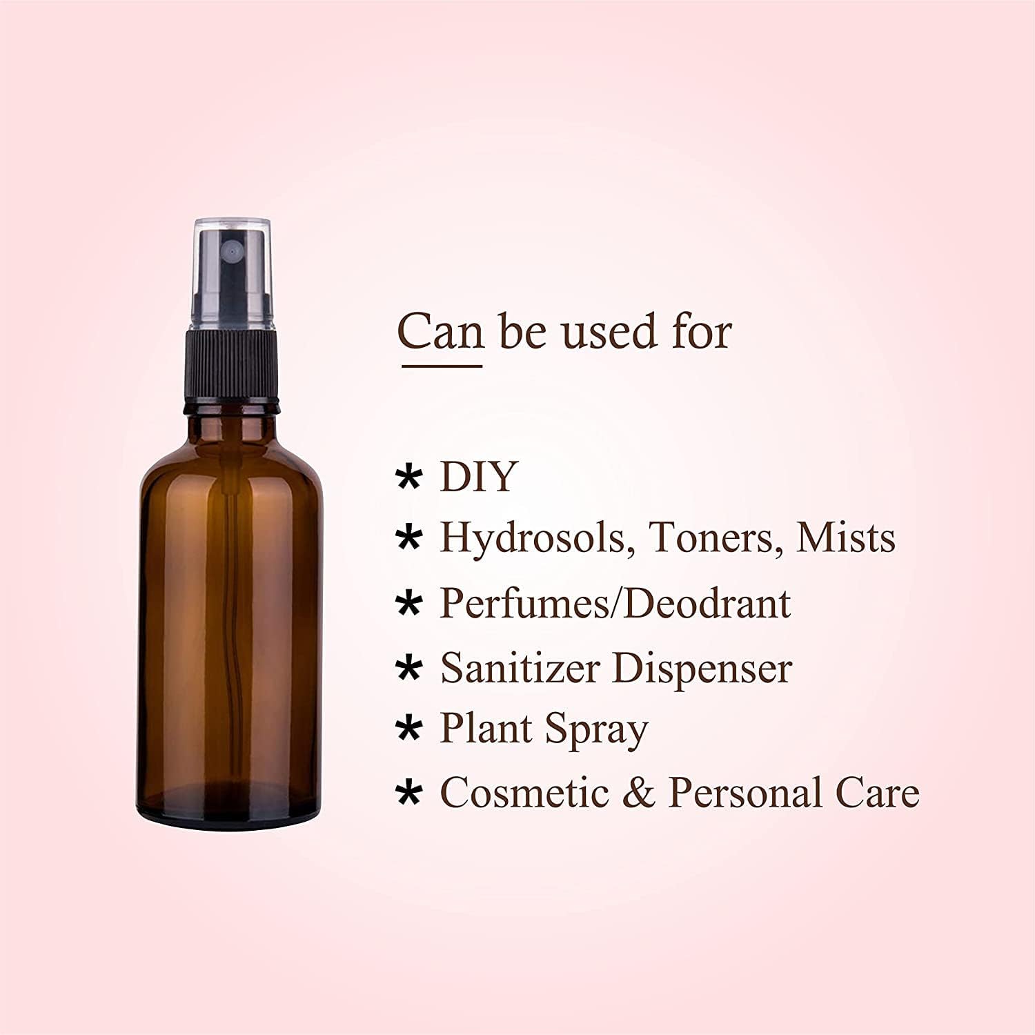 100ml Amber Glass Spray Bottle - Refillable & Reusable Face Mist Bottle with Leak-Proof Pump | Perfect for DIY Essential Oils, Aromatherapy Blends, Skincare Toners & Hair Care | Home, Travel & Salon Use