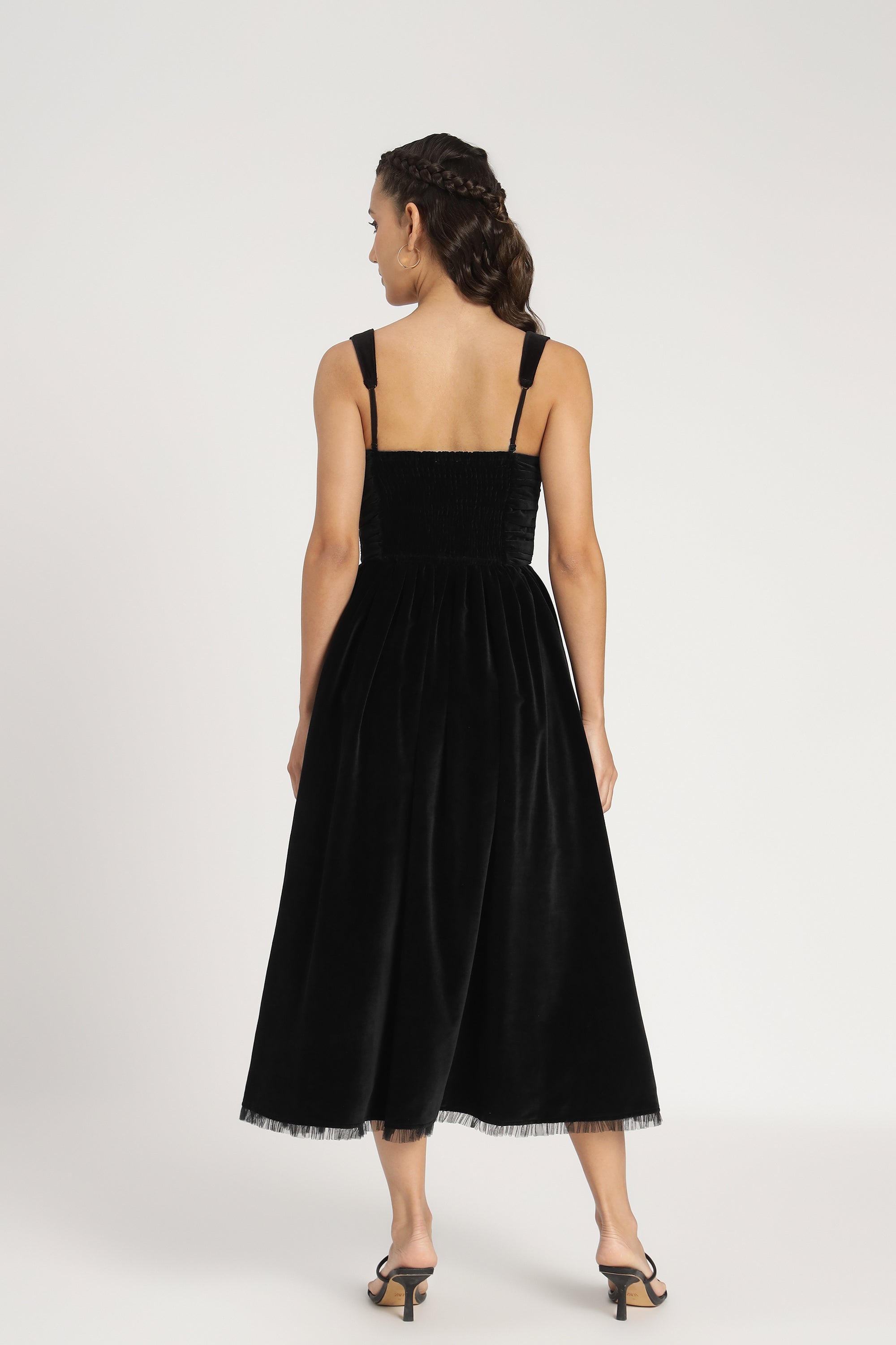 Dune Black Velvet Midi Dress for Women - Elegant Party & Evening Wear - Perfect for Weddings, Cocktail Parties & Date Nights
