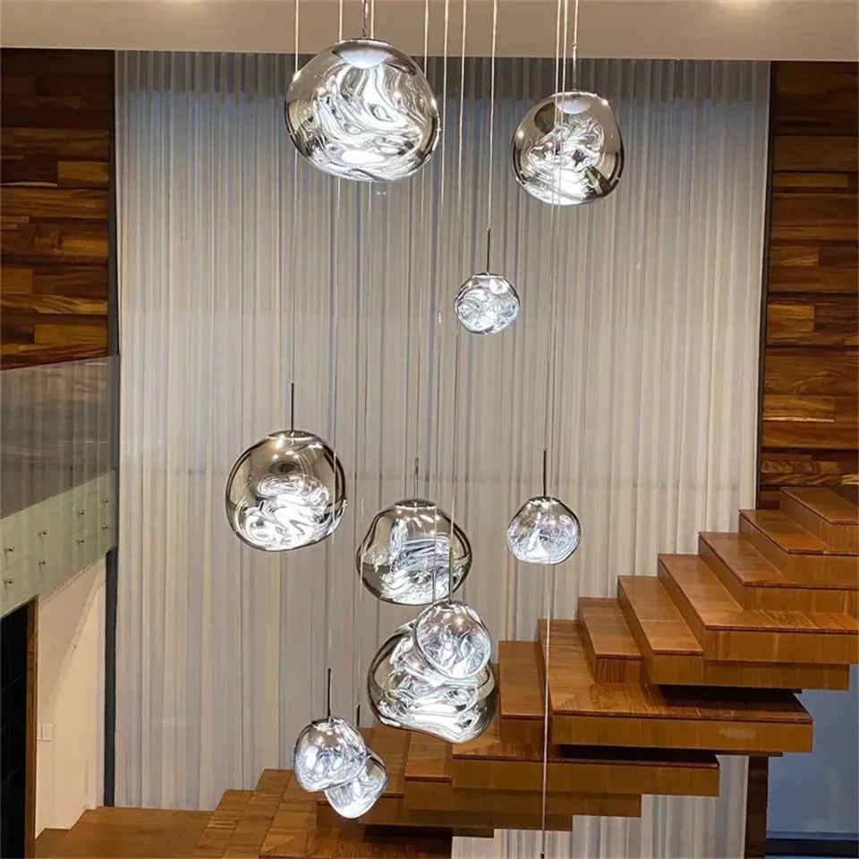 Ruby Contemporary Bubble Glass Pendant Chandelier - Modern Crystal Ceiling Light Fixture for Dining Room, Bedroom & Living Room Decor