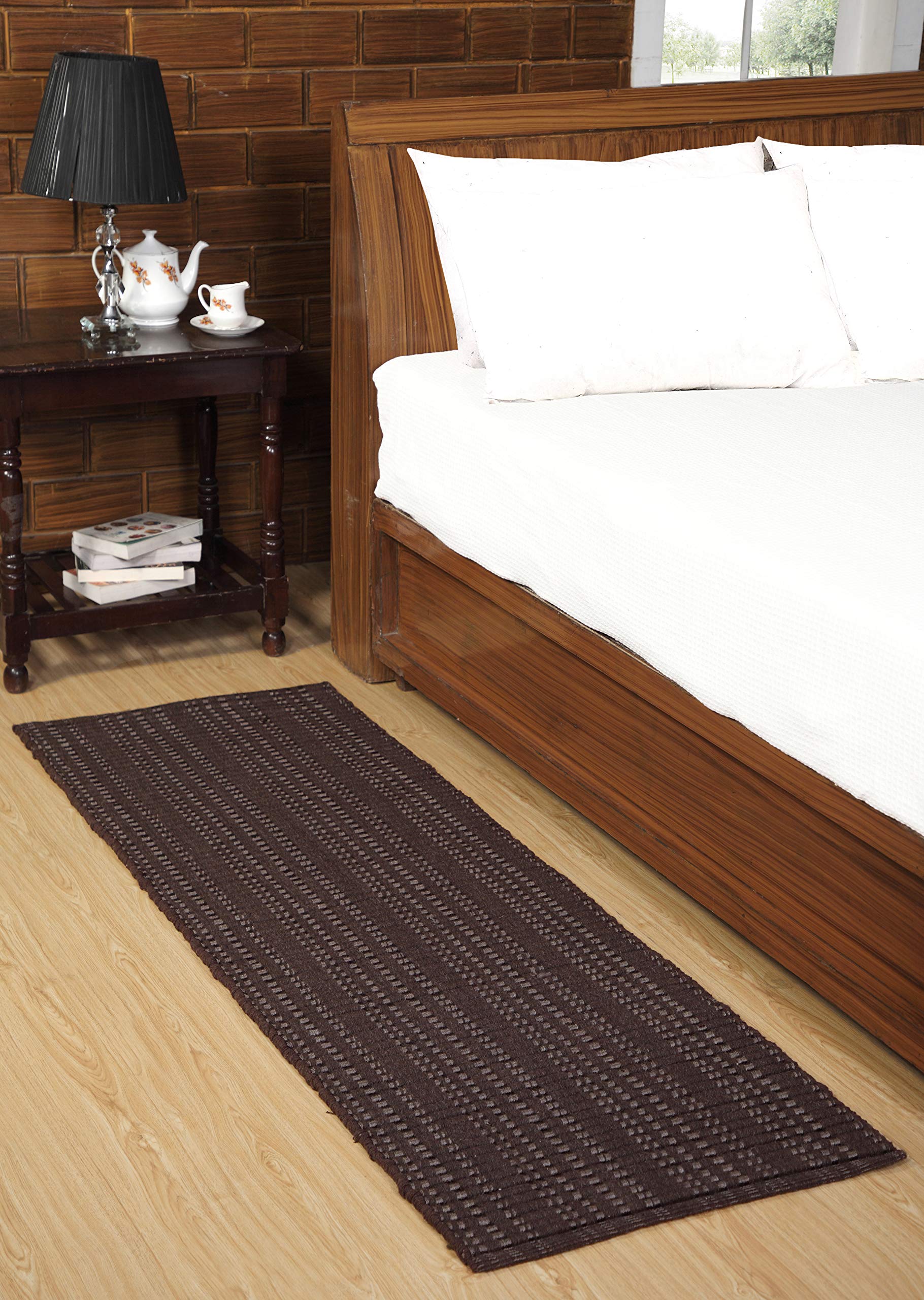 Premium Woolen Silk Ribbed Living Room Rug - Machine Washable, Non-Slip, Soft Foldable Indoor Carpet (2'x6', Chocolate) - Perfect for Cozy Home Decor, Bedroom Accent & Office Flooring