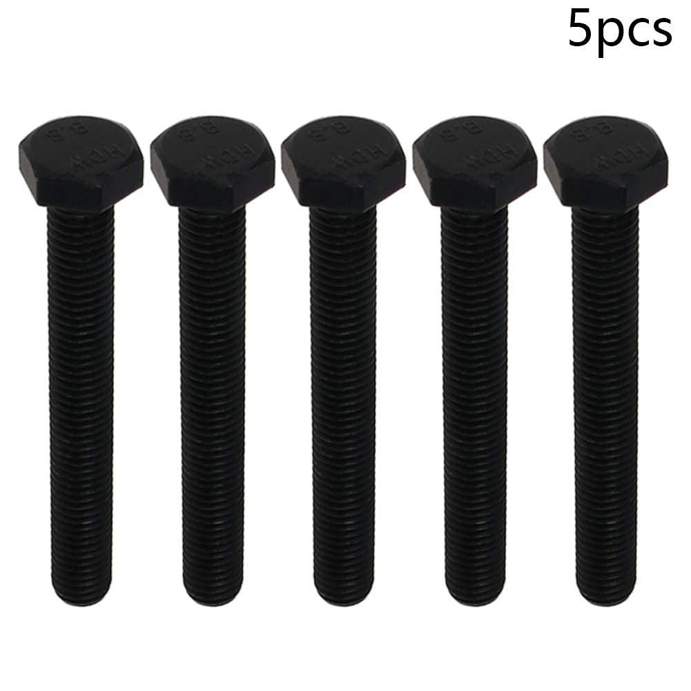 M10x80mm Hex Head Screws Bolts - Carbon Steel Fully Threaded Black Fasteners (5PCS) - Heavy Duty Construction, Furniture Assembly & Automotive Repair
