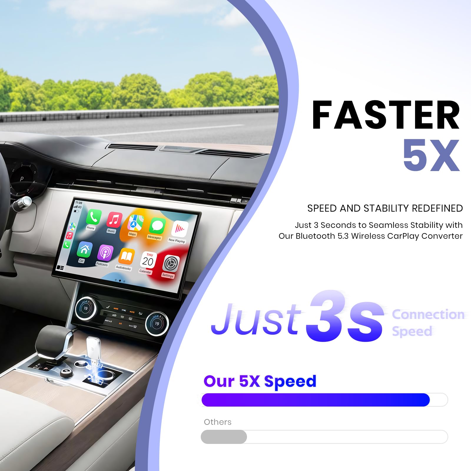 Wireless CarPlay Adapter for iPhone - Convert Wired to Wireless Apple CarPlay Dongle - Mini USB & USB-C/Type-C Adapter with Extension Cable - Fast & Stable Connection - No Delay - White - Perfect for Commuting, Road Trips & Hands-Free Driving