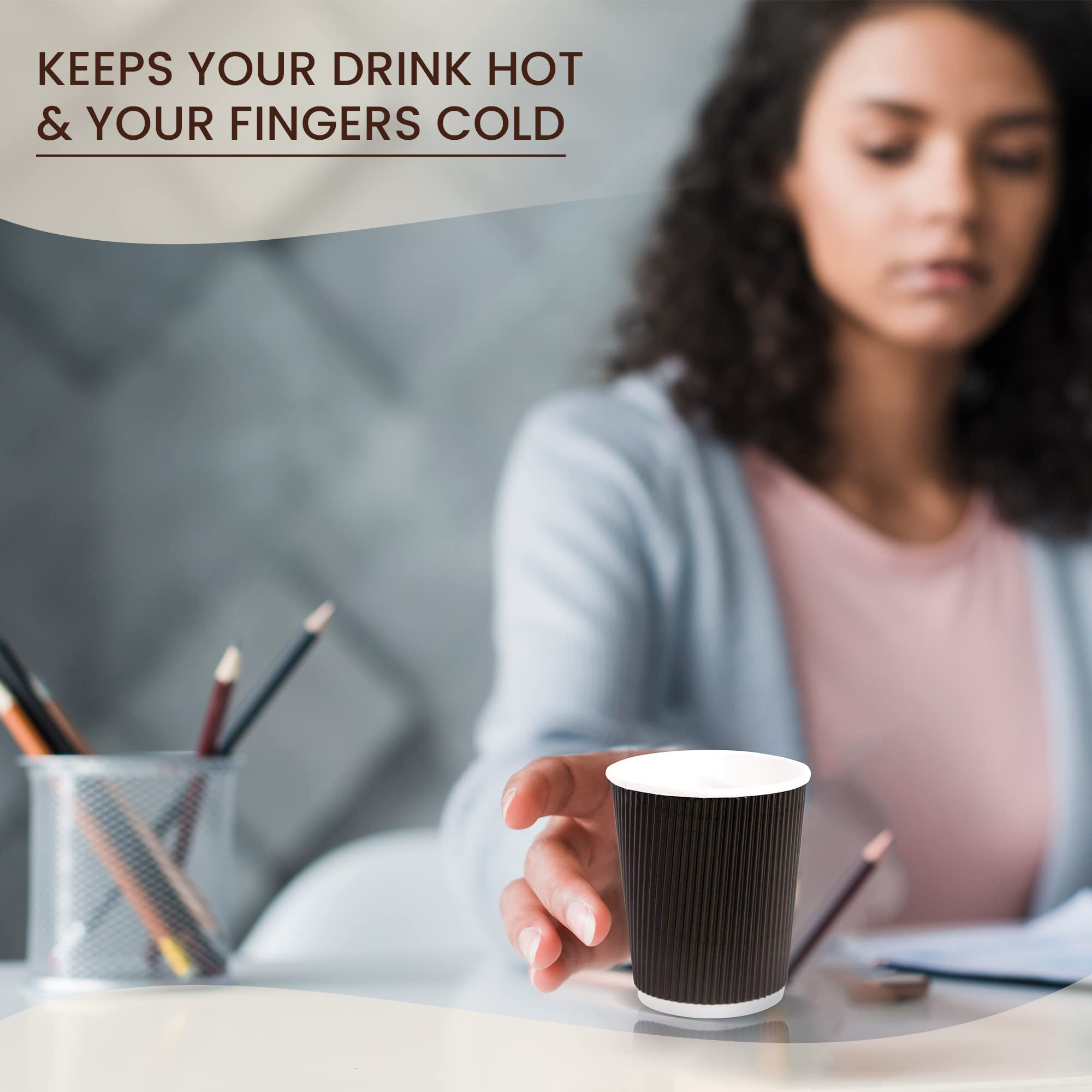 Insulated Disposable Coffee Cups 4 oz - 1000 Pack Black Ripple Wall Paper Cups with Comfortable Grip | Triple Layer Hot Beverage Protection | Perfect for Coffee Shops, Offices & Catering Events