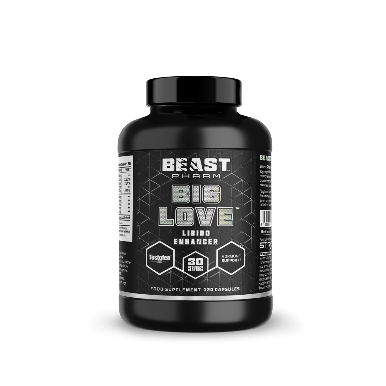 Beast Pharm Big Love 120 Caps - Premium Natural Testosterone Booster for Men - Enhance Muscle Growth, Energy & Performance - Ideal for Bodybuilding, Fitness & Workout Recovery