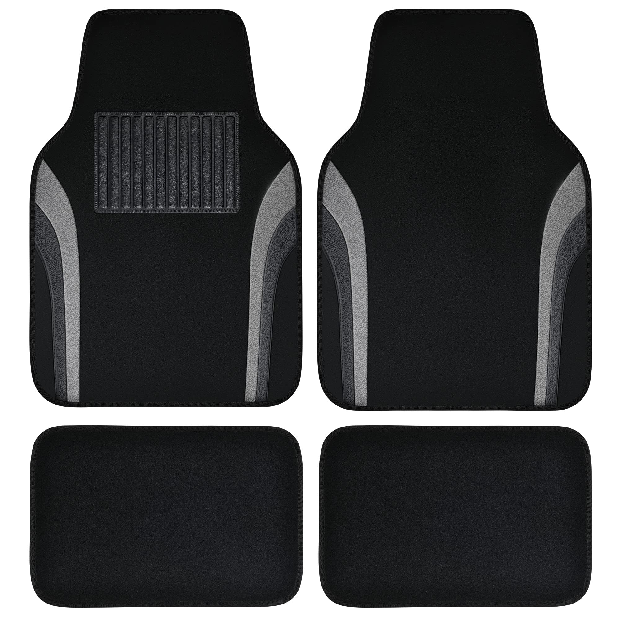 CAR PASS Universal Waterproof Leather Car Floor Mats - Sporty Black & Gray Set of 4 for Sedans, SUVs, Trucks & Vans - All Weather Protection for Driving, Commuting & Road Trips