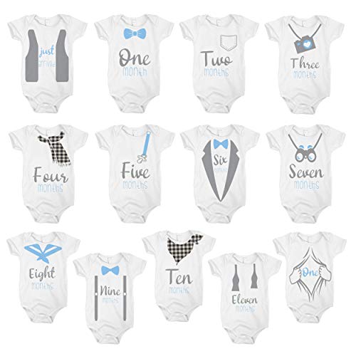 Baby Monthly Birthday Onesie Set - Cute 0-12 Months Baby Bodysuit for Monthly Milestone Photos - Perfect for Newborn Photoshoots & First Year Celebrations