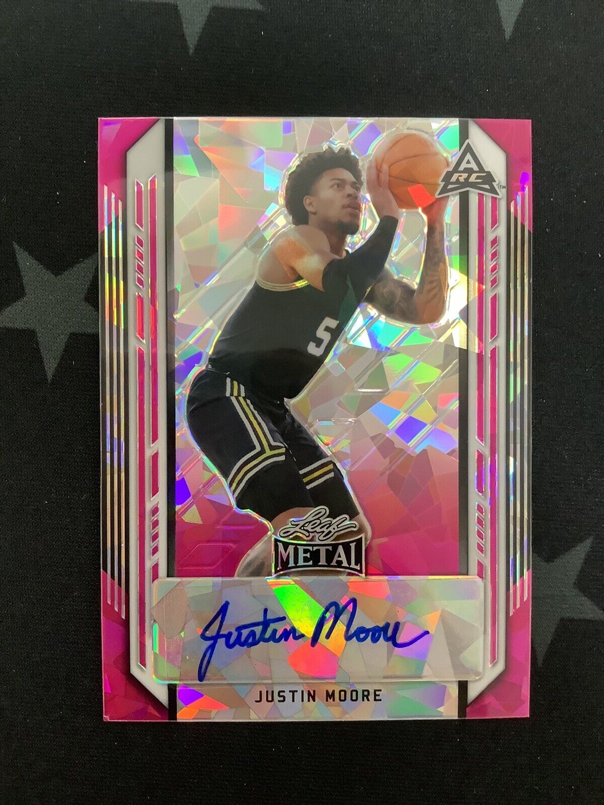 2022 LEAF METAL BASKETBALL Justin Moore Pink Crystal Autograph Card #BA JM1 /15 - Rare Collectible for Basketball Fans & Card Investors - Perfect for Display, Trading, and Memorabilia Collections