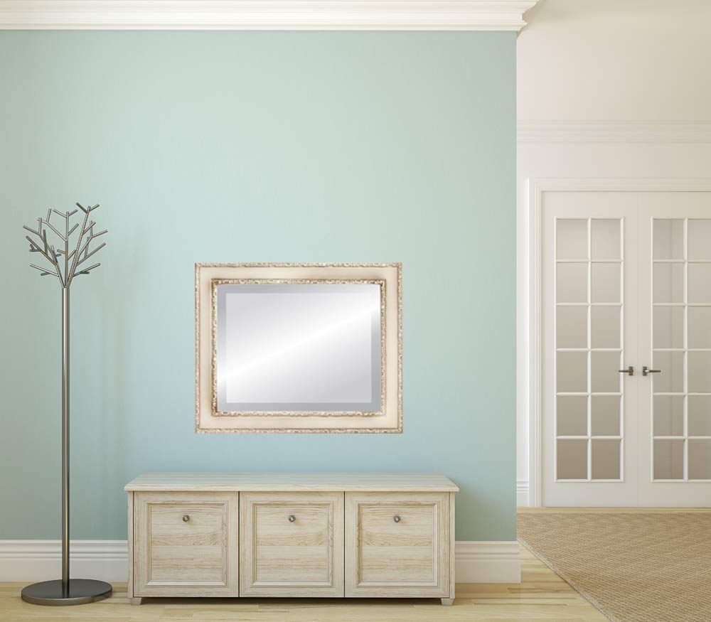 Monticello Style Rectangle Beveled Wall Mirror 20x24 Inches - Taupe Framed Ovalcrest Decorative Mirror for Living Room, Bedroom & Entryway Decor