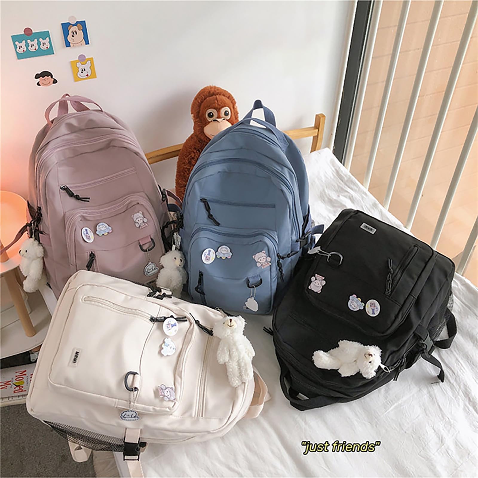 Cute Kawaii Backpack for Girls with Plush Pendant & Pin Accessories - Aesthetic School Bag for Teens (Blue) | Perfect for School, Travel & Everyday Use
