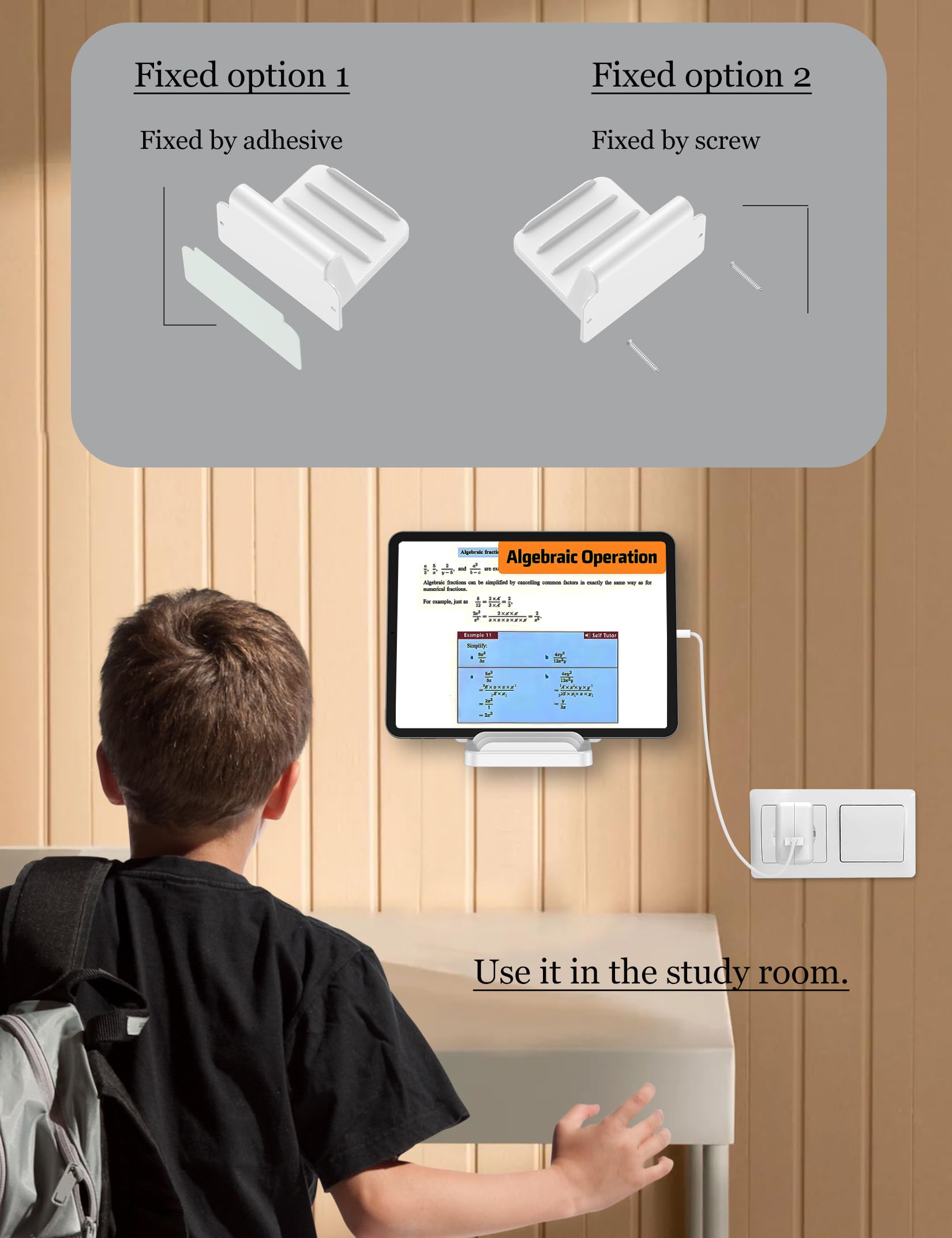 Wall Mount Phone Holder for iPhone & Smartphones, Tablet Stand Compatible with iPad & Kindle - Adjustable 3-Slot Design for Bathroom, Bedroom & Kitchen - Perfect for Hands-Free Viewing While Cooking, Showering or Relaxing (White)