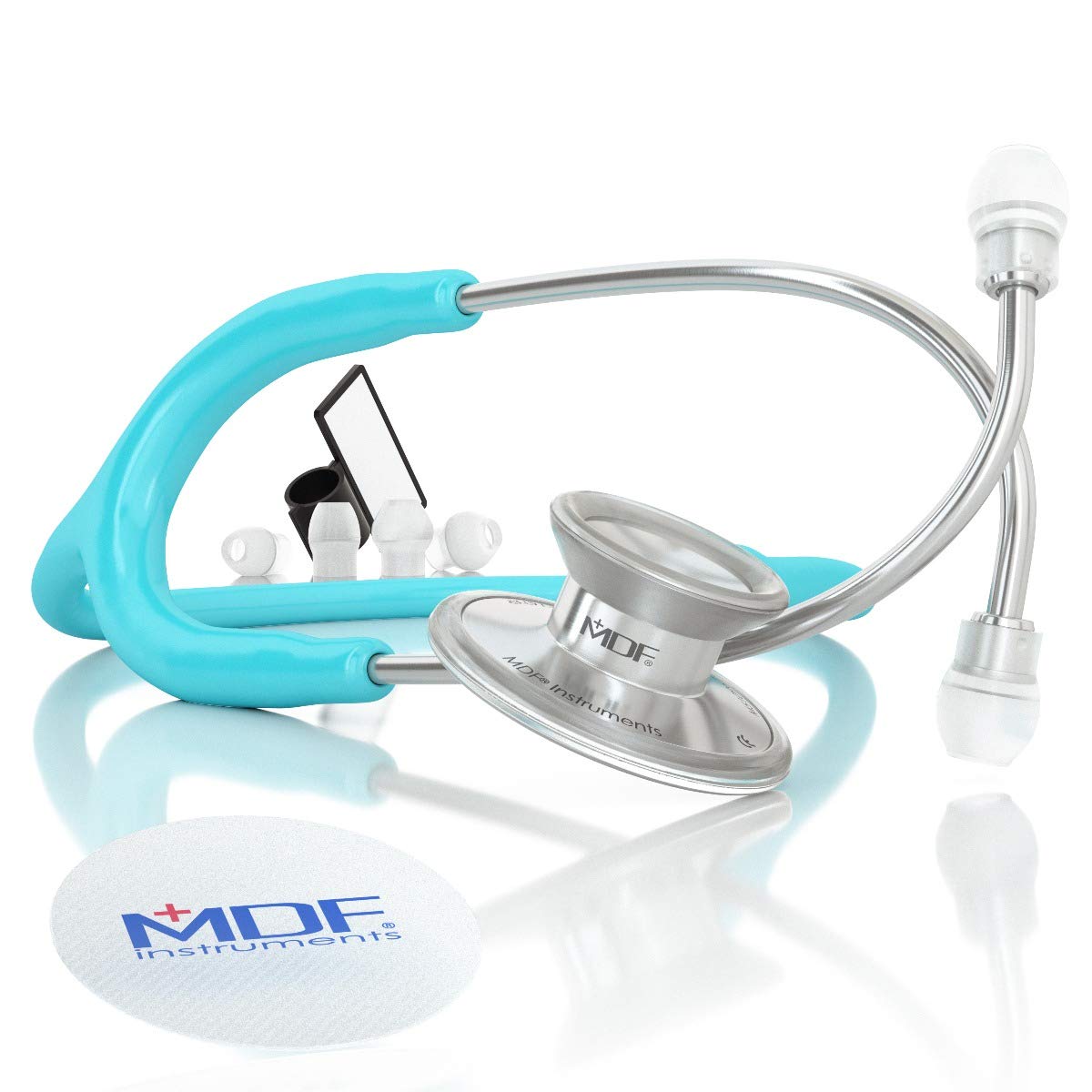 MDF Acoustica Lightweight Stethoscope for Adults - Dual Head Cardiology Stethoscope with Pastel Blue Tube & Silver Chestpiece, Free Replacement Parts for Life - Perfect for Doctors, Nurses, Medical Students & Healthcare Professionals