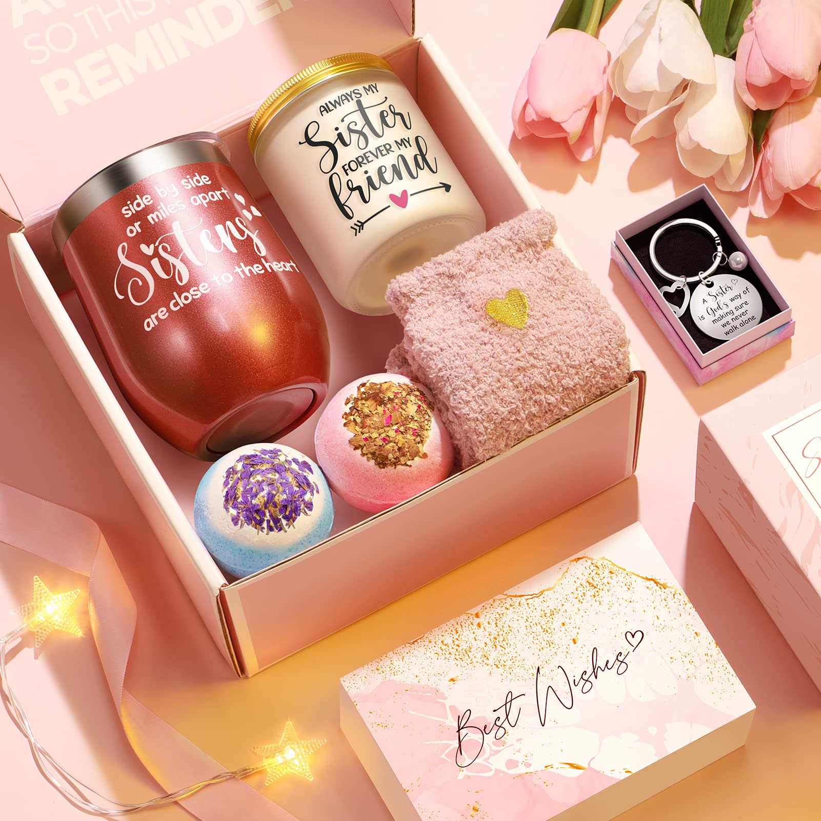 Sisters Gifts from Sister - Mothers Day Gifts for Sister from Brother, Sister Birthday Gifts for Sister in Law, Soul Sister Gifts, Best Friend Women Gifts, Unique Sister Gifts Basket with Wine Tumbler - Perfect for Holidays, Anniversaries, and Special Occasions