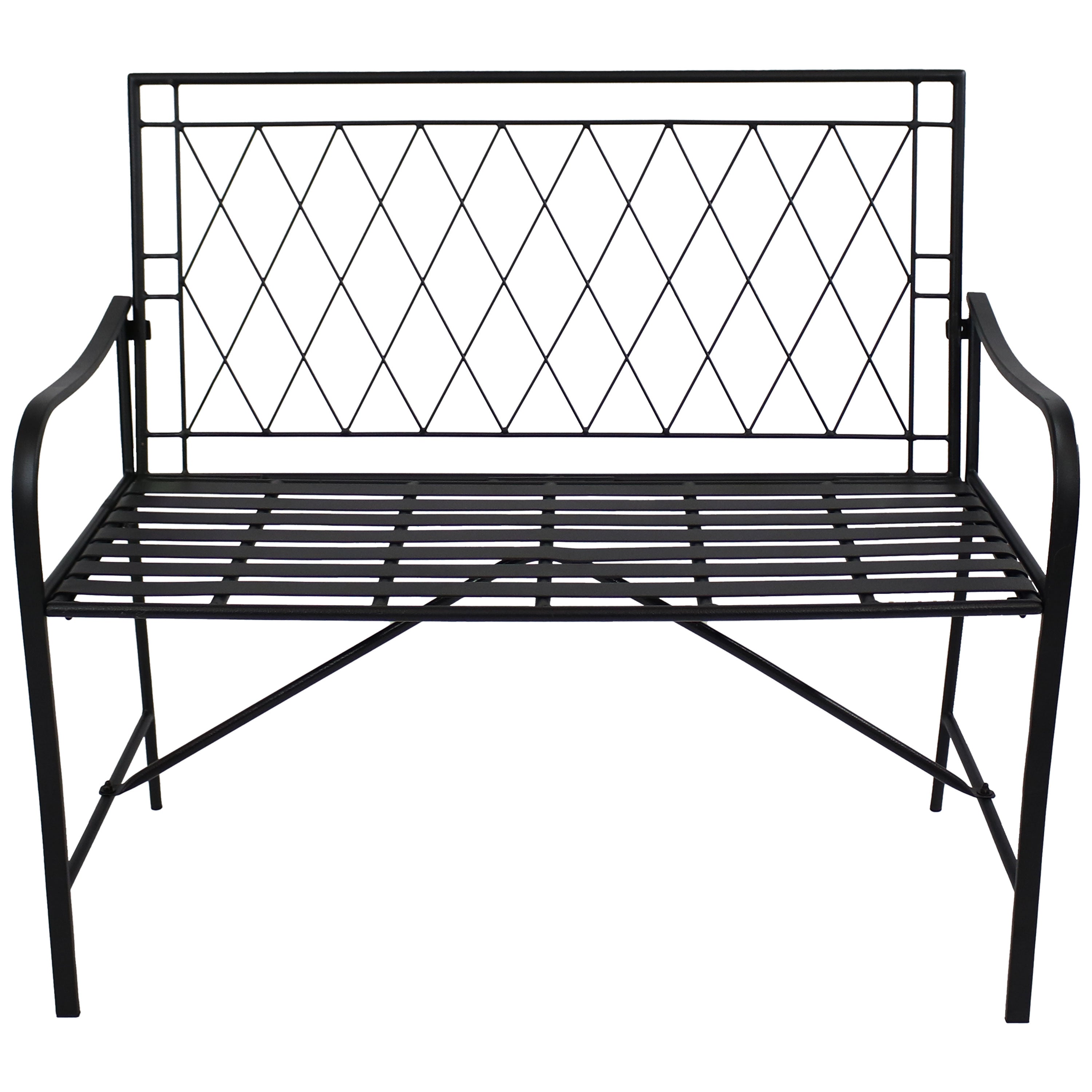 Sunnydaze Argyle Diamond Iron Outdoor Patio Bench - Black Metal Garden Bench for Backyard, Porch, or Poolside Seating - Weather-Resistant & Durable