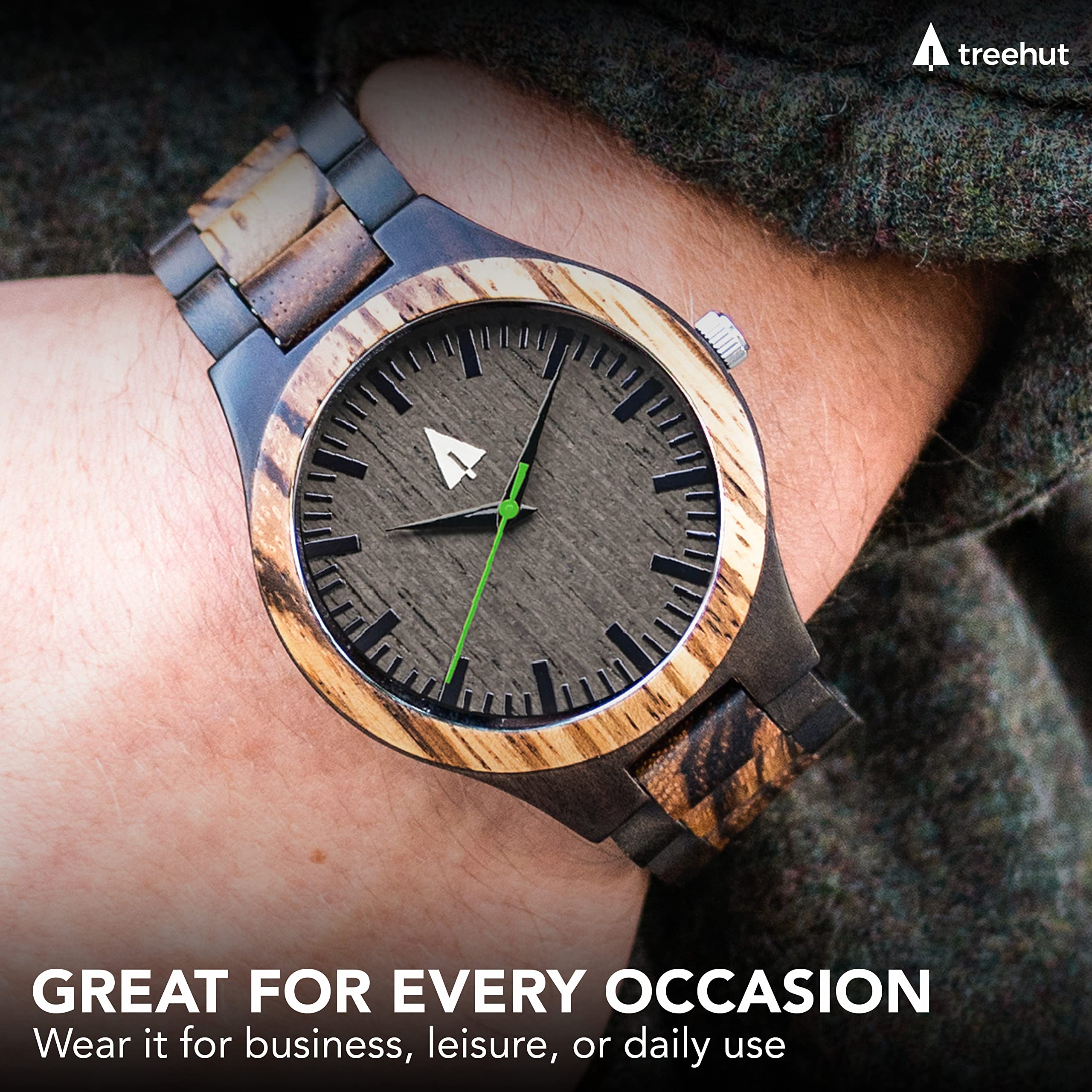Premium Wooden Watches for Men - Japanese Quartz Movement, Adjustable Stainless Steel Clasp - Ebony & Walnut Wood Design - Stylish Analog Watch for Him & Her - Perfect for Casual Wear, Office & Outdoor Activities