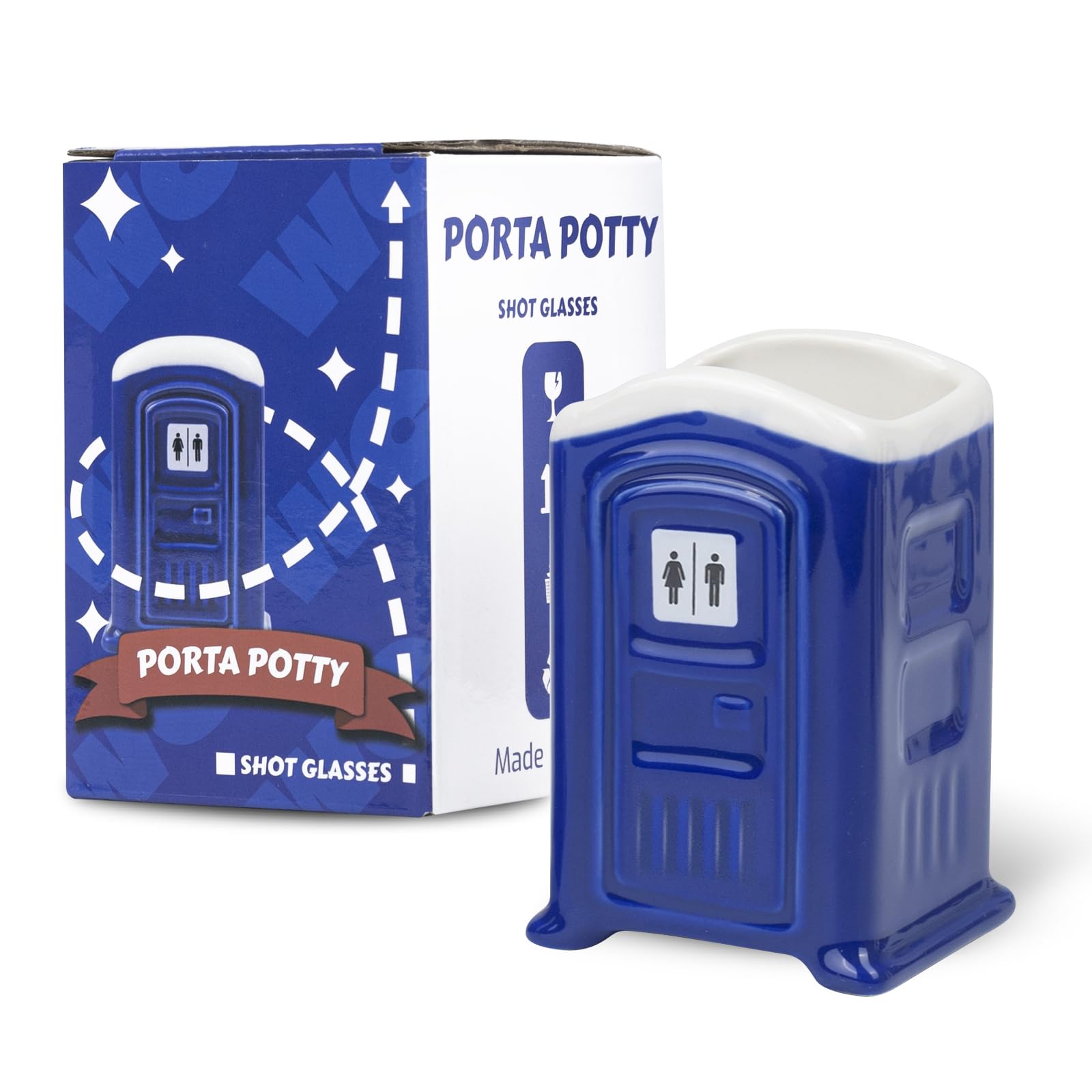 Ceramic Porta Potty Shot Glasses (1 Pack) - Funny White Elephant Gag Gift for Adults, Perfect Secret Santa Gift for Men, Friends & Coworkers - Great for Parties, Office Exchanges & Novelty Drinking Games