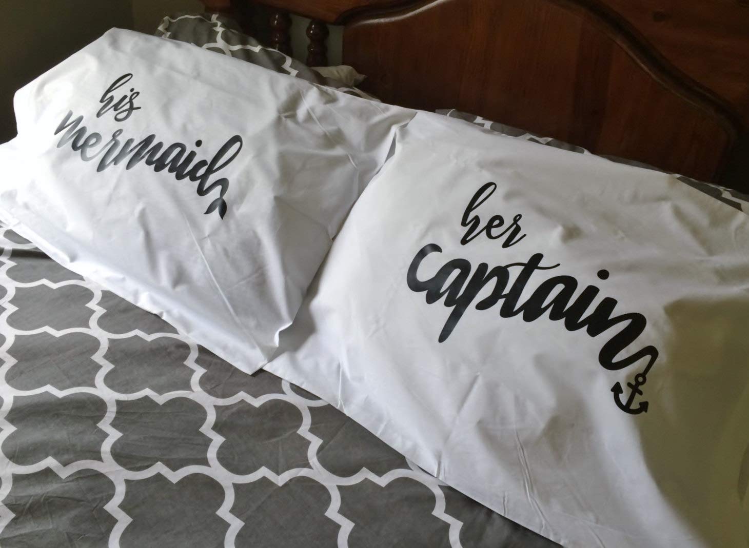 His and Hers Captain Mermaid Pillowcases - Romantic Couples Decorative Pillow Covers, Perfect Wedding Anniversary Gift for Couples - Ideal for Bedroom Decor, Valentine's Day Surprise and Cozy Home Accessories