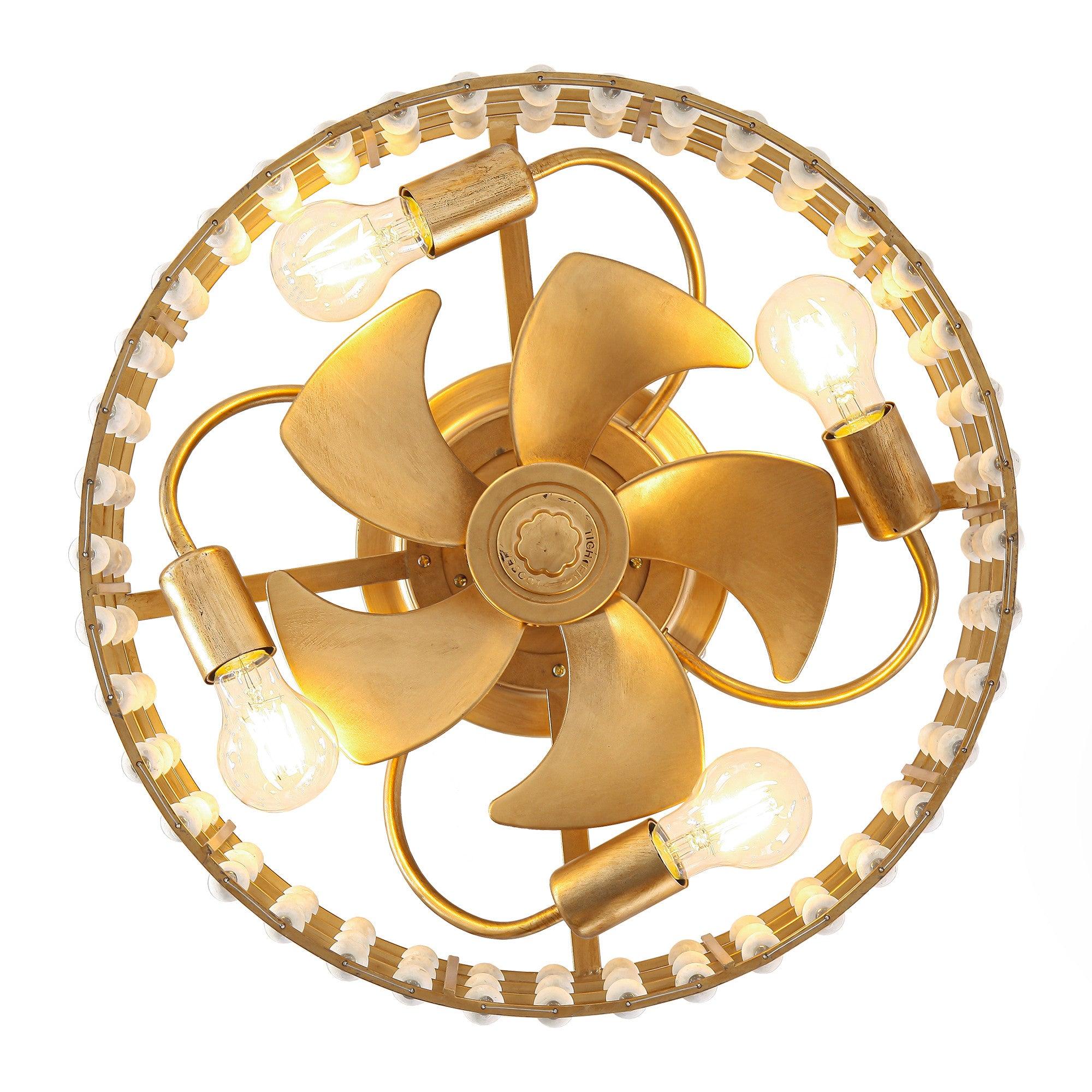 18 Inch Golden Farmhouse Wooden Beads Ceiling Fan with Remote Control & Smart APP - Rustic Lighting for Bedroom, Living Room, Porch & Patio