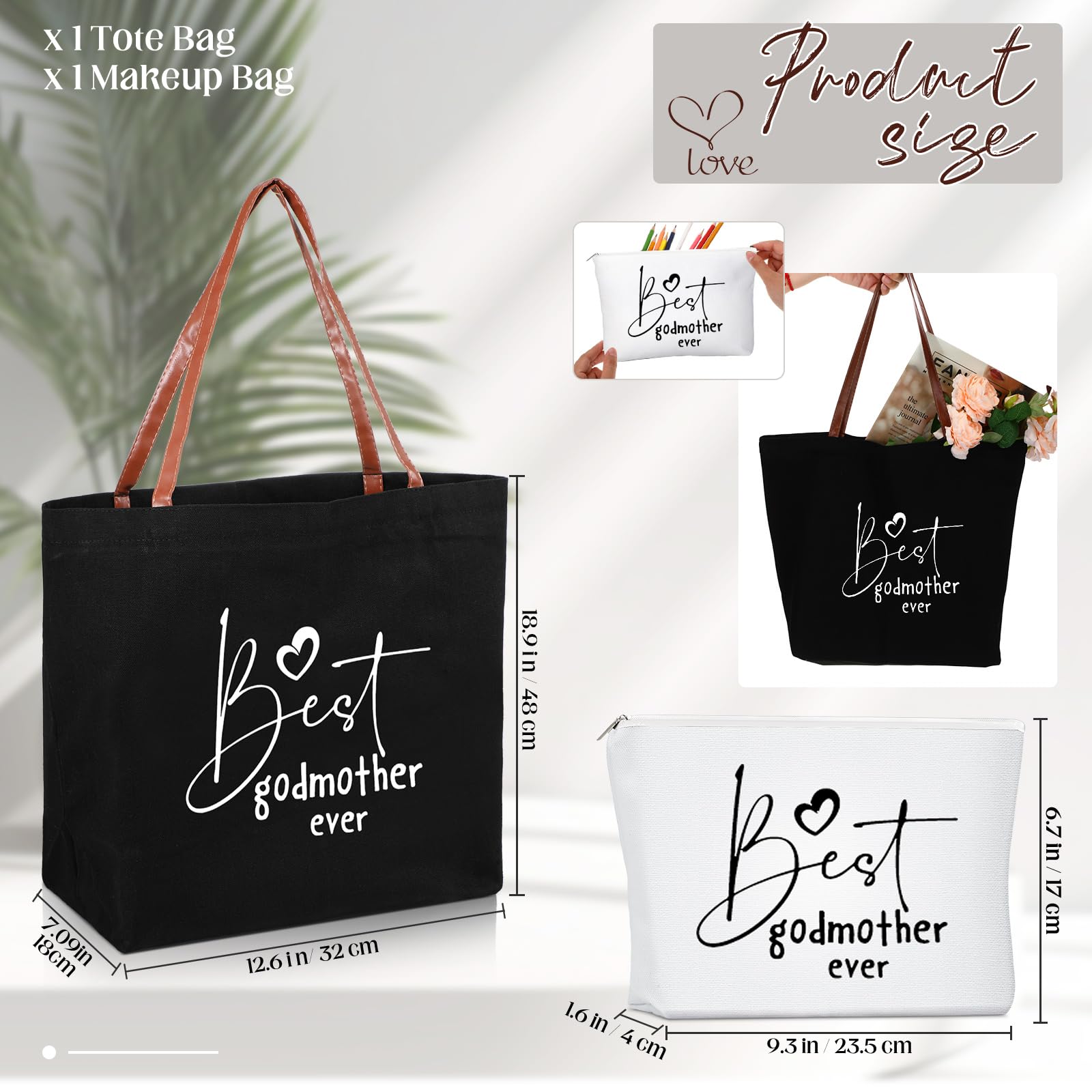 Sieral 2 Pcs Mother's Day Gifts Tote Bag and Makeup Bag for Women, Mom, Grandma, Godmother - Perfect for Proposal, Birthday, Travel, and Daily Use