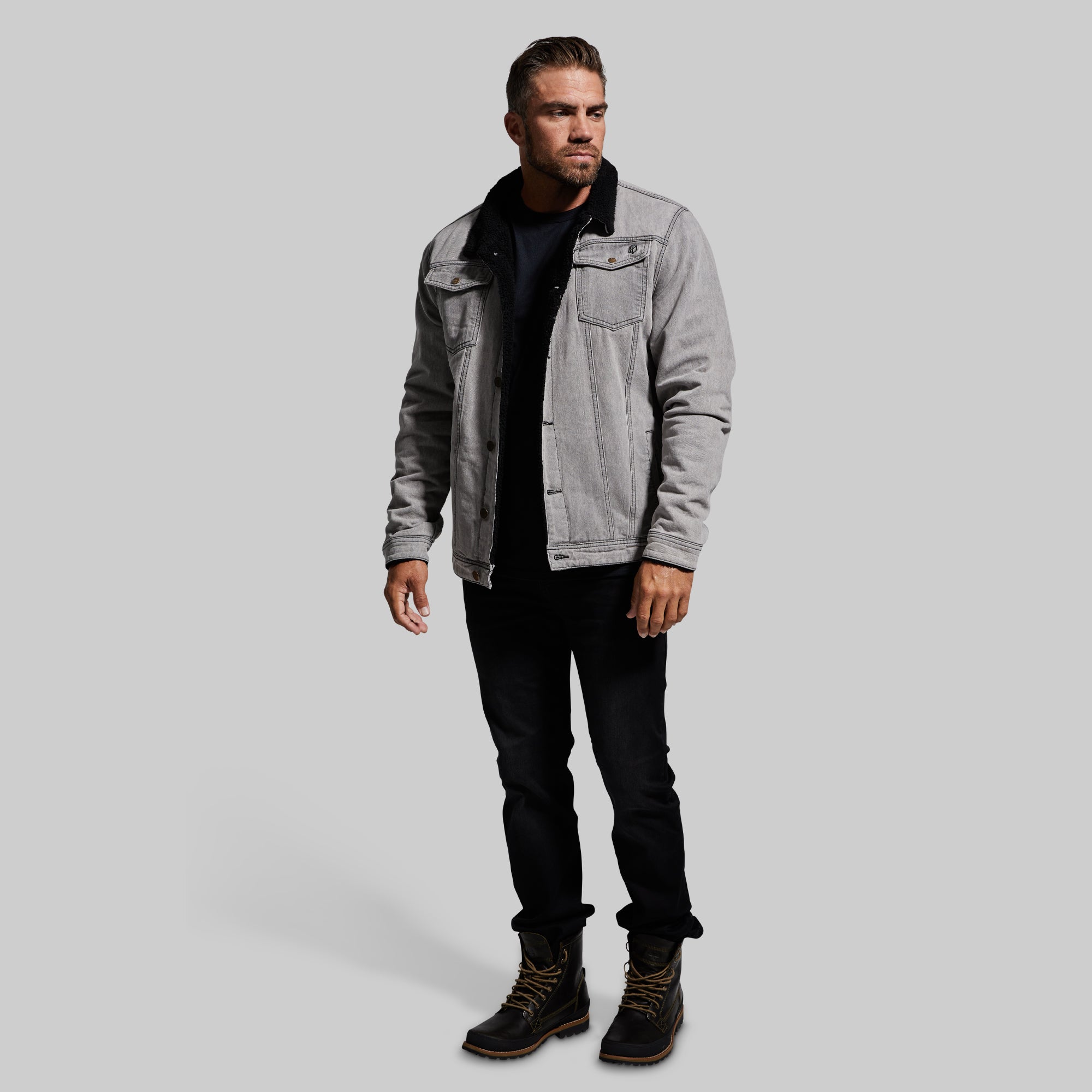 Men's Vintage Pioneer Jacket - Distressed Grey Wash Denim Coat for Outdoor Adventures & Casual Wear