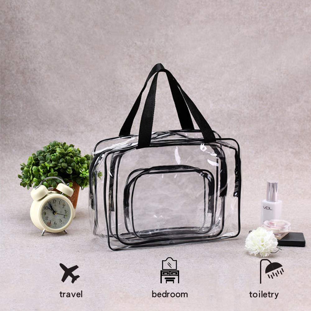 Kaxich 3-Piece Clear PVC Toiletry Bag Set - Waterproof Travel Cosmetic Organizer with Zipper for Men & Women | Perfect for Airplane Carry-On, Gym, Business Trips & Bathroom Storage