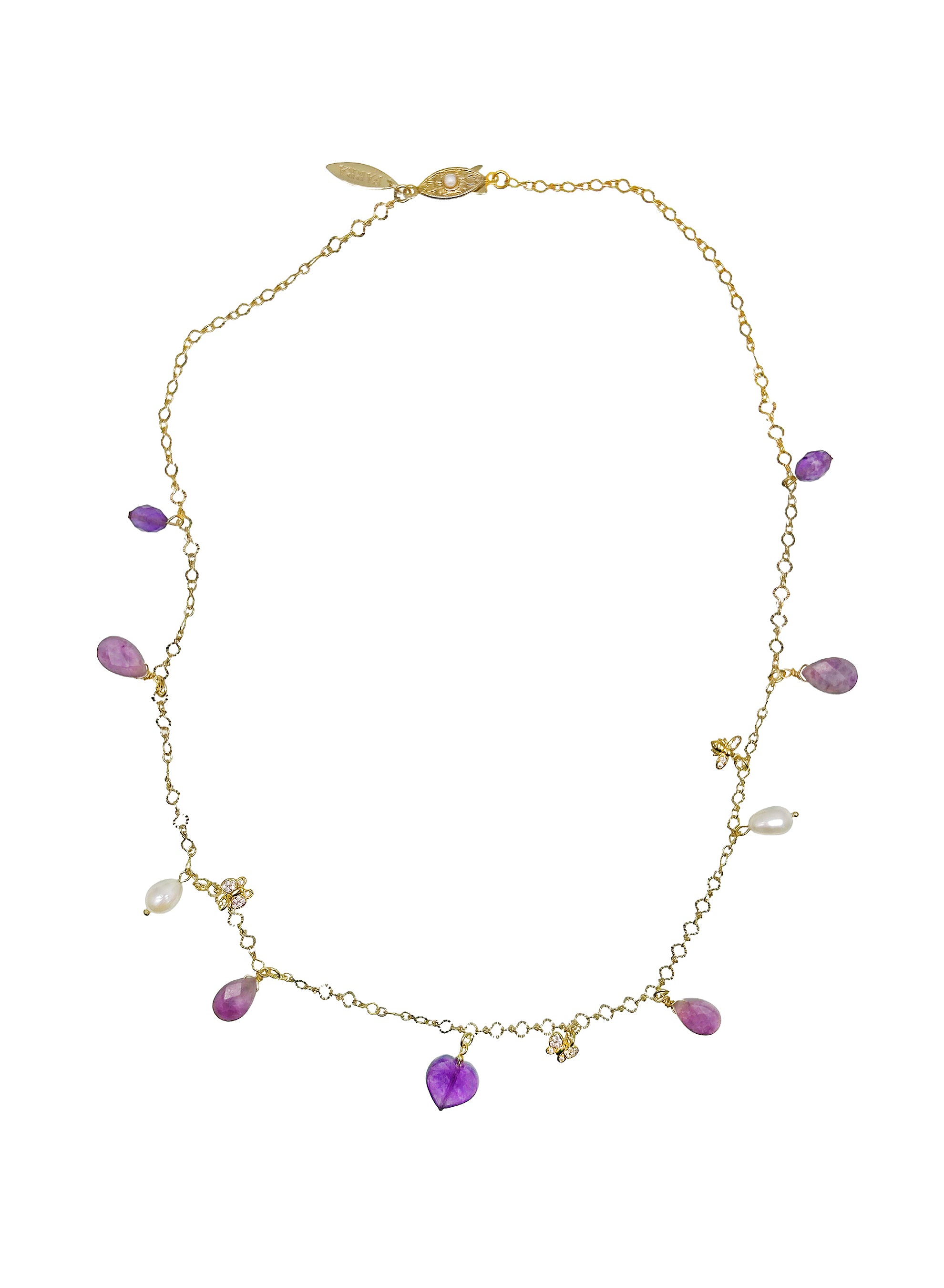 Elegant Amethyst & Freshwater Pearl Charm Necklace LN016 | Dainty Jewelry for Women | Perfect for Weddings, Date Nights & Special Occasions