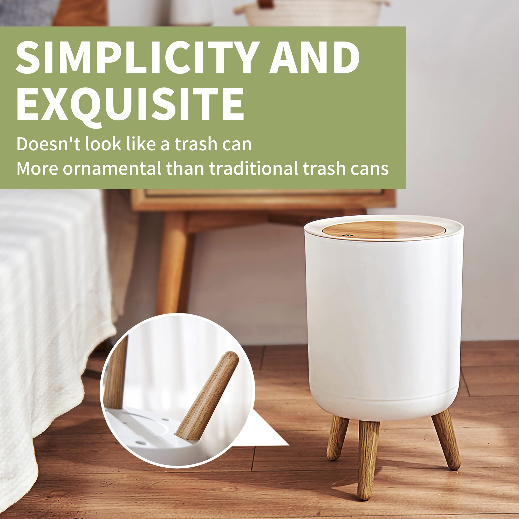 1.8 Gallon & 0.5 Gallon Mini Trash Can Set (2-Piece) - Press Top Lid, Modern Nordic Waste Basket for Office, Home, Outdoor - Dog Proof Small Garbage Bin (White) | Perfect for Desks, Bathrooms, Dorm Rooms & Pet Areas
