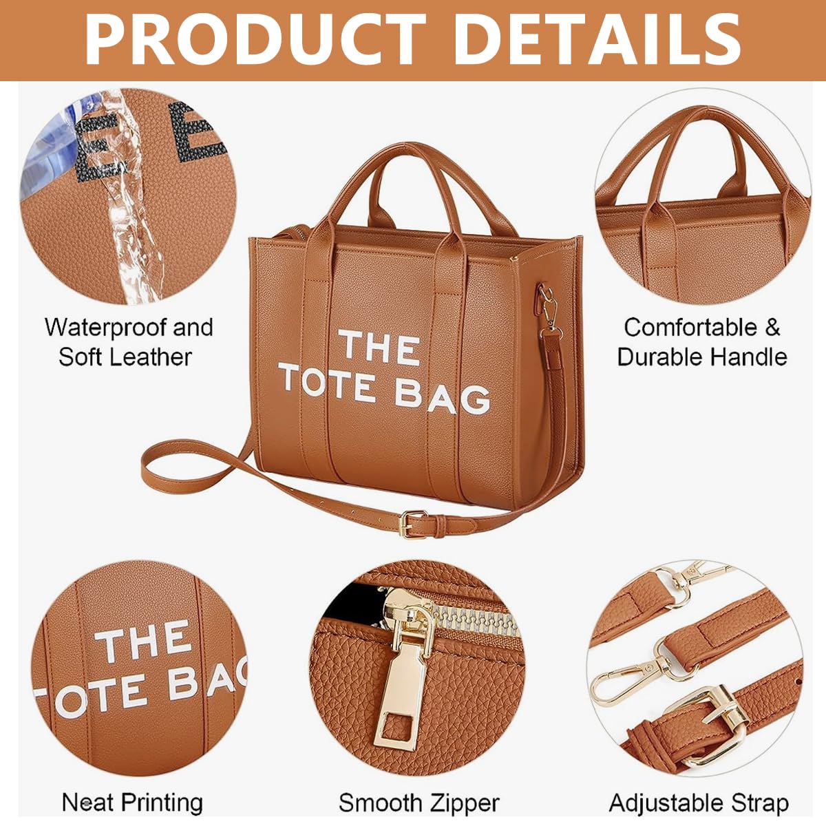 PALAY® Women's PU Leather Crossbody Tote Bag with Detachable Shoulder Strap - Stylish Handheld Purse for Work, Travel & Everyday Use