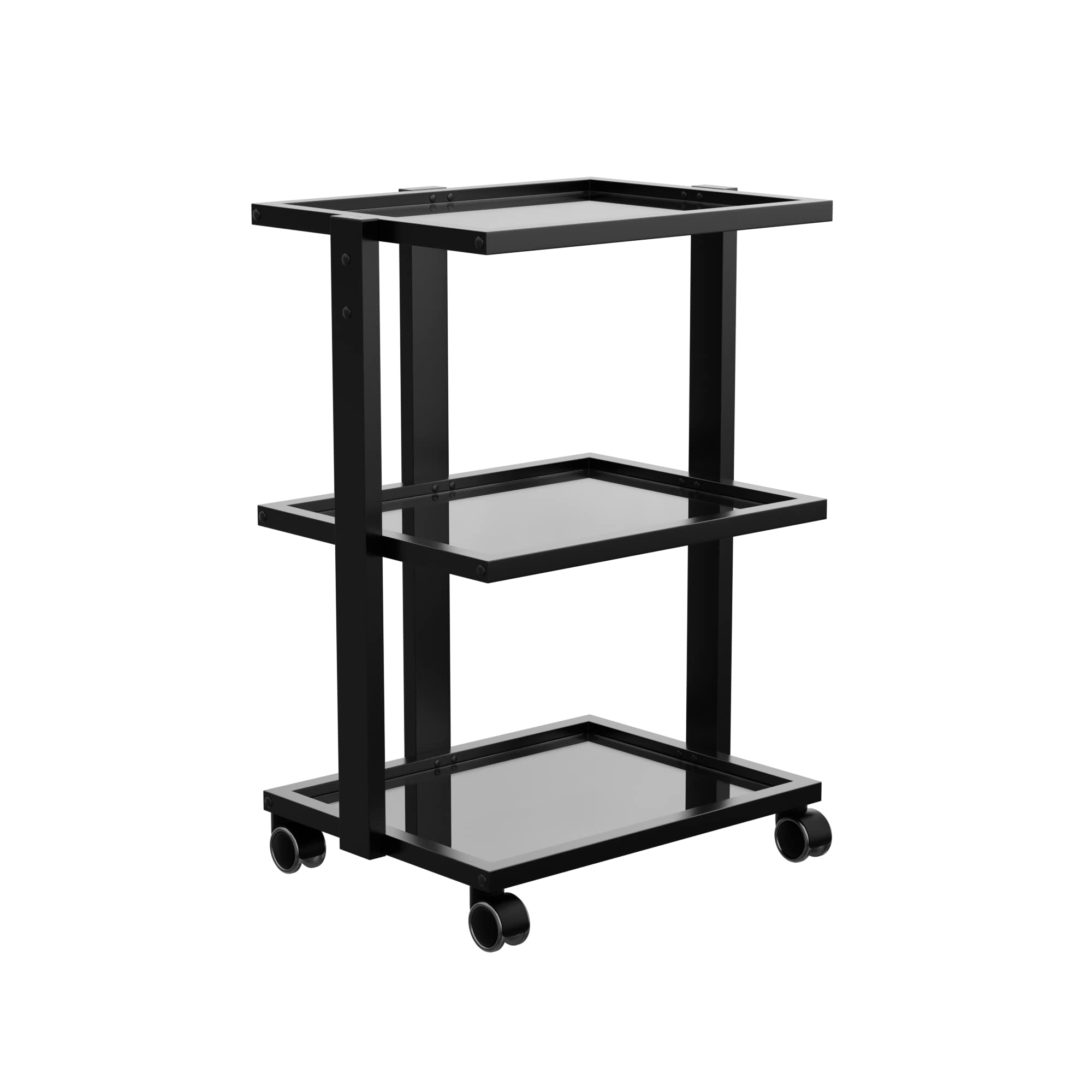Professional 3-Tier Black Glass Beauty Trolley Cart - Matte Black Frame Salon Organizer for Hair, Nail & Makeup Artists - Mobile Storage Solution for Spa, Salon & Home Beauty Stations