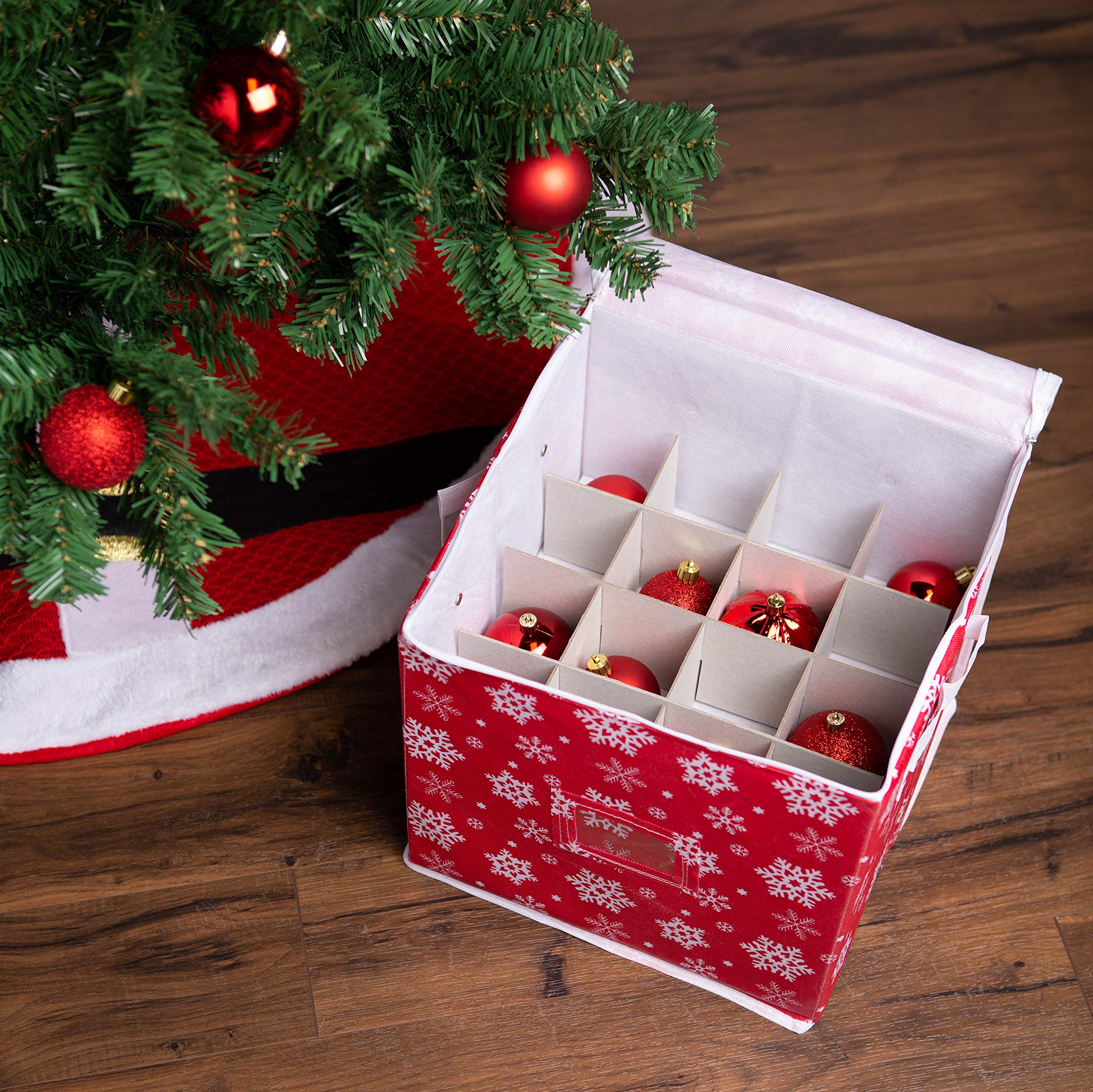DII Christmas Ornament Storage Containers with Dividers & Zipper - 12x12x12 Inch Small Holiday Decoration Organizer Box for Xmas Tree Decorations (Snowflake Design) - Perfect for Seasonal Storage & Home Organization