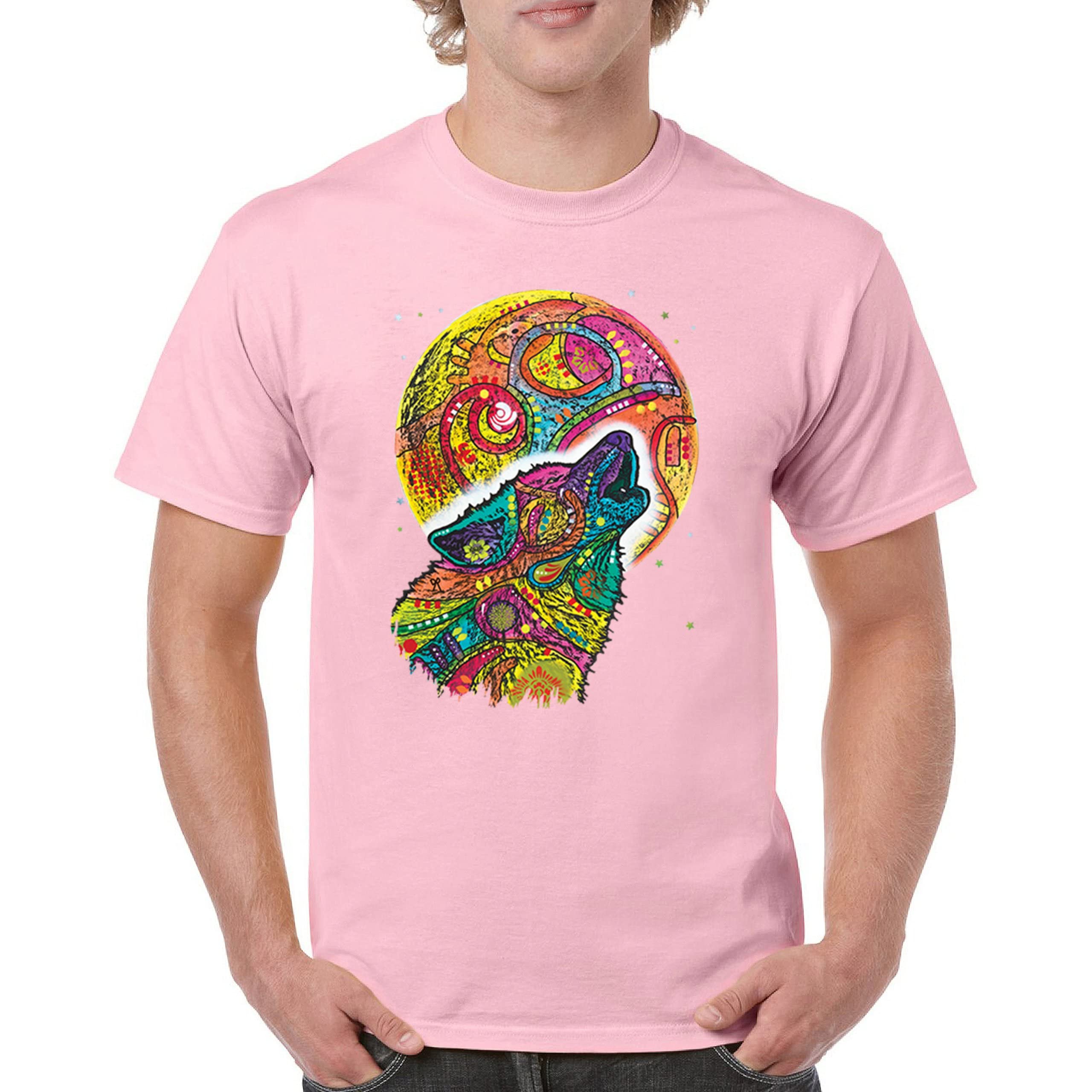 Howling Wolf and Moon Graphic T-Shirt - Dean Russo Inspired Colorful Wildlife Tee for Men - Perfect for Outdoor Adventures, Casual Wear & Gifts