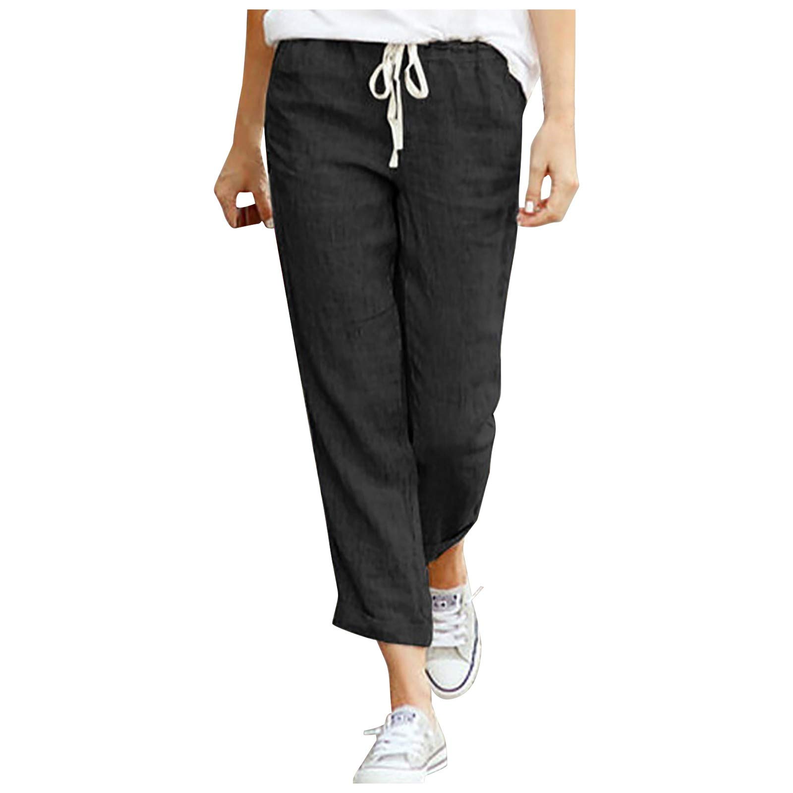 Women's Linen Pants Set - Elastic Drawstring Waist Casual Cotton Linen Trousers for Women, Plus Size 9/4 Length Loungewear - Perfect for Home, Office & Summer Outfits