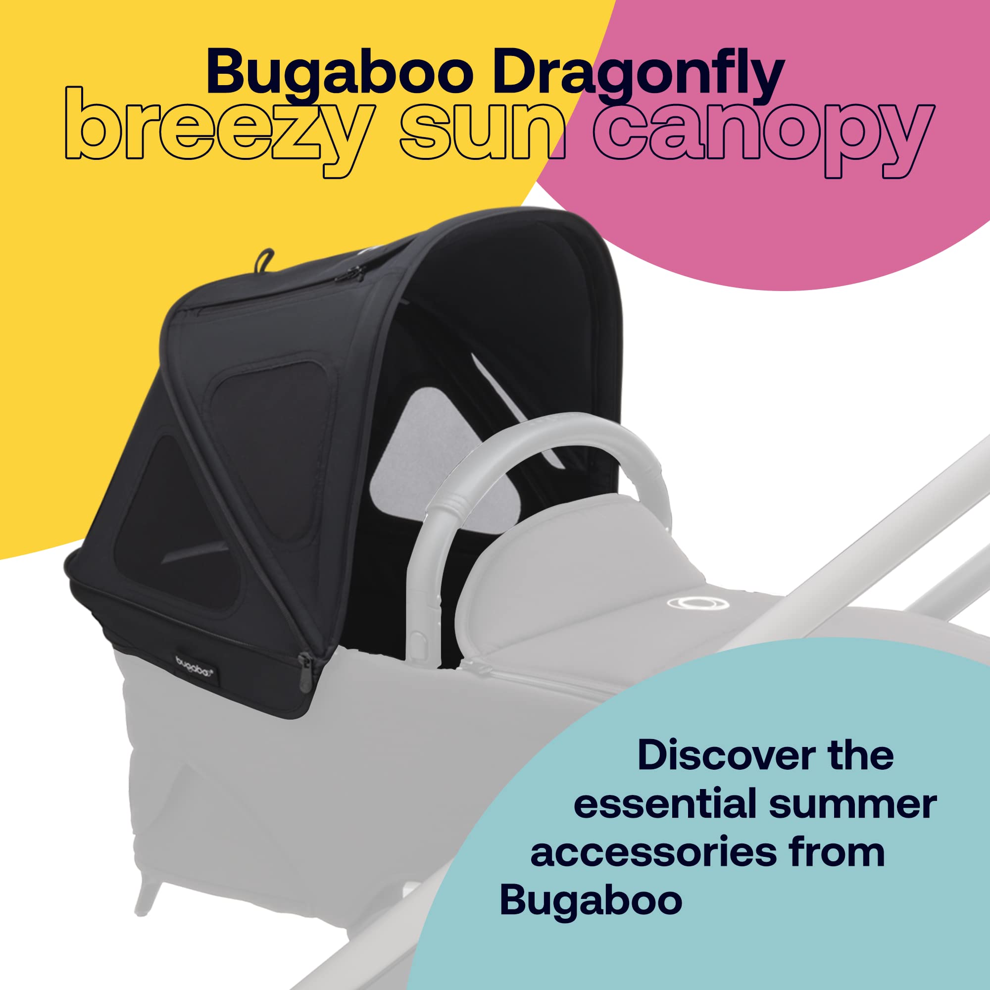 Bugaboo Dragonfly Breezy Sun Canopy - UPF 50+ UV Protection Stroller Accessory with Ventilation Panels, Midnight Black - Perfect for Sunny Outings, Park Walks, and Baby Stroller Comfort