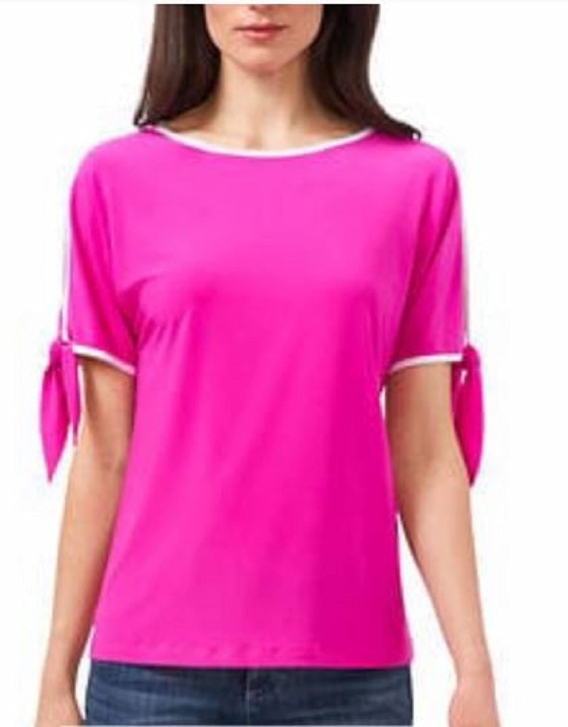 Vince Camuto Women's Tie Sleeve Blouse - Fiercely Fuchsia & White, Small | Elegant Casual & Office Wear for Women
