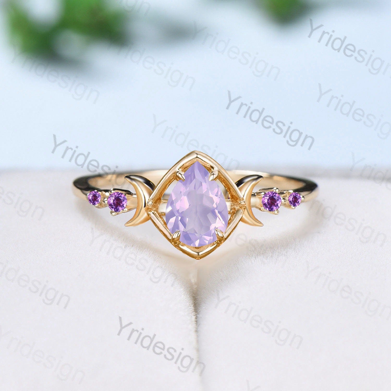1.25 Carat Pear Shaped Natural Lavender Amethyst Engagement Ring - Unique Moon Wedding Band, Handmade Skeleton Design Proposal Gift for Her - Perfect for Valentine's Day, Anniversary & Romantic Surprises