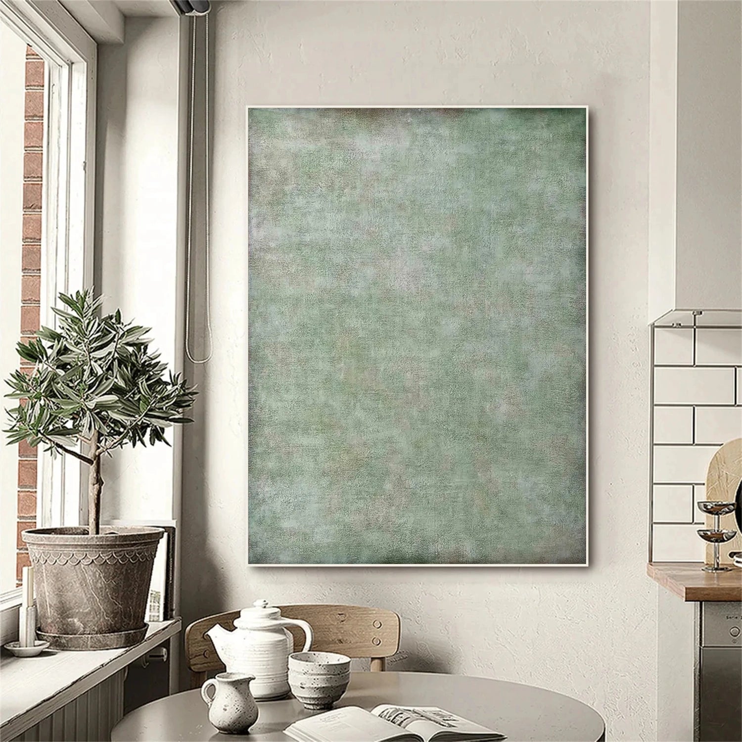 Green Abstract Wall Art Canvas Painting - Modern Home Decor for Living Room, Bedroom & Office | #AB473