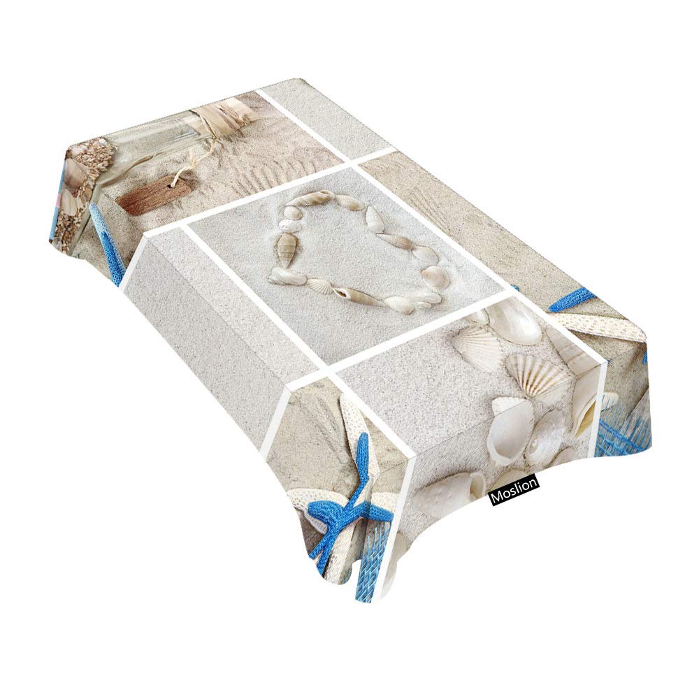 Starfish Shell Beach Theme Rectangular Tablecloth - 52x70 Inch Decorative Dining Table Cover for Indoor/Outdoor Use - Perfect for Beach Parties, BBQs, Picnics & Coffee Tables