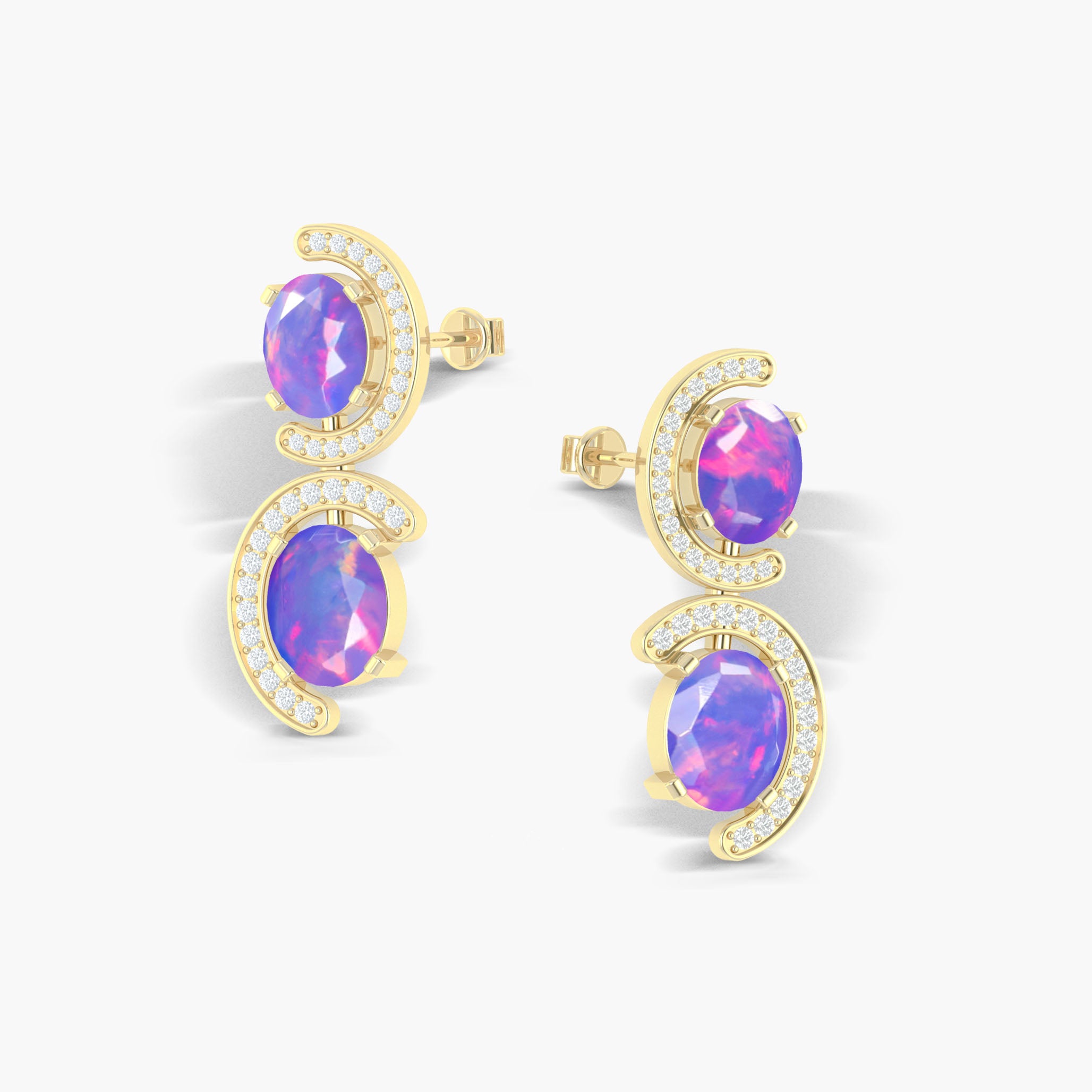 Natural Lavender Opal 'C' Shape Stud Earrings | Dainty Hypoallergenic Sterling Silver Earrings for Women | Perfect for Everyday Wear, Date Nights & Gift Giving